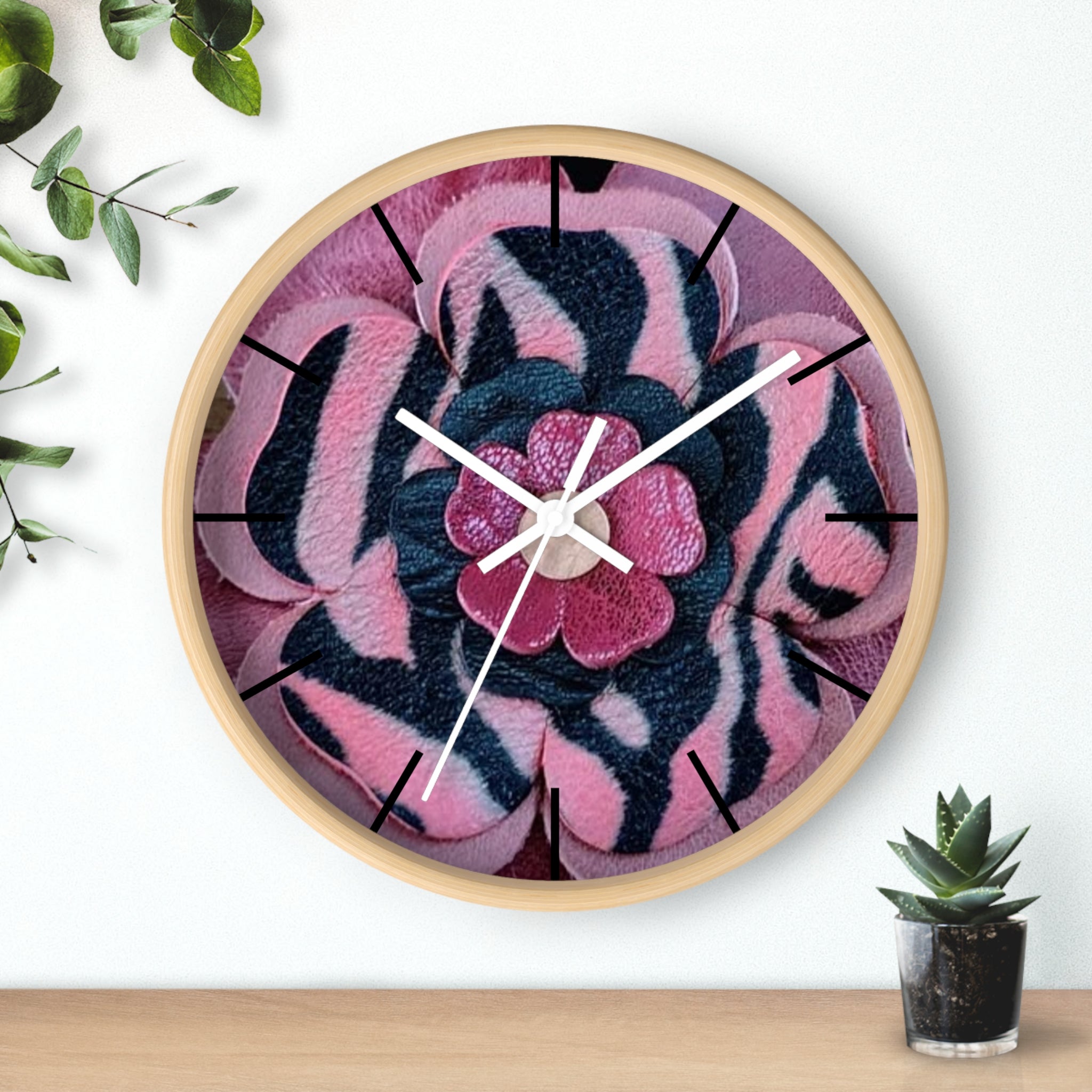 Floral Pink Zebra Wall Clock — Bold Flower Pattern Home Decor