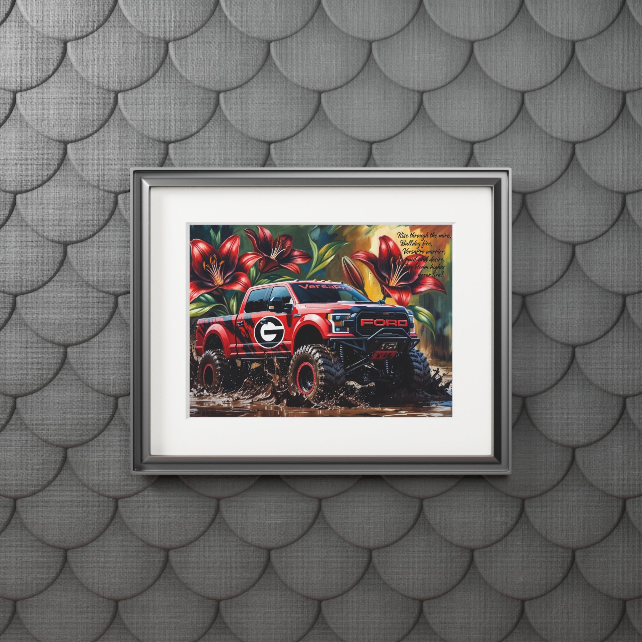Off-Road Ford Truck Fine Art Print with Passepartout — Red Monster Truck Wall Art