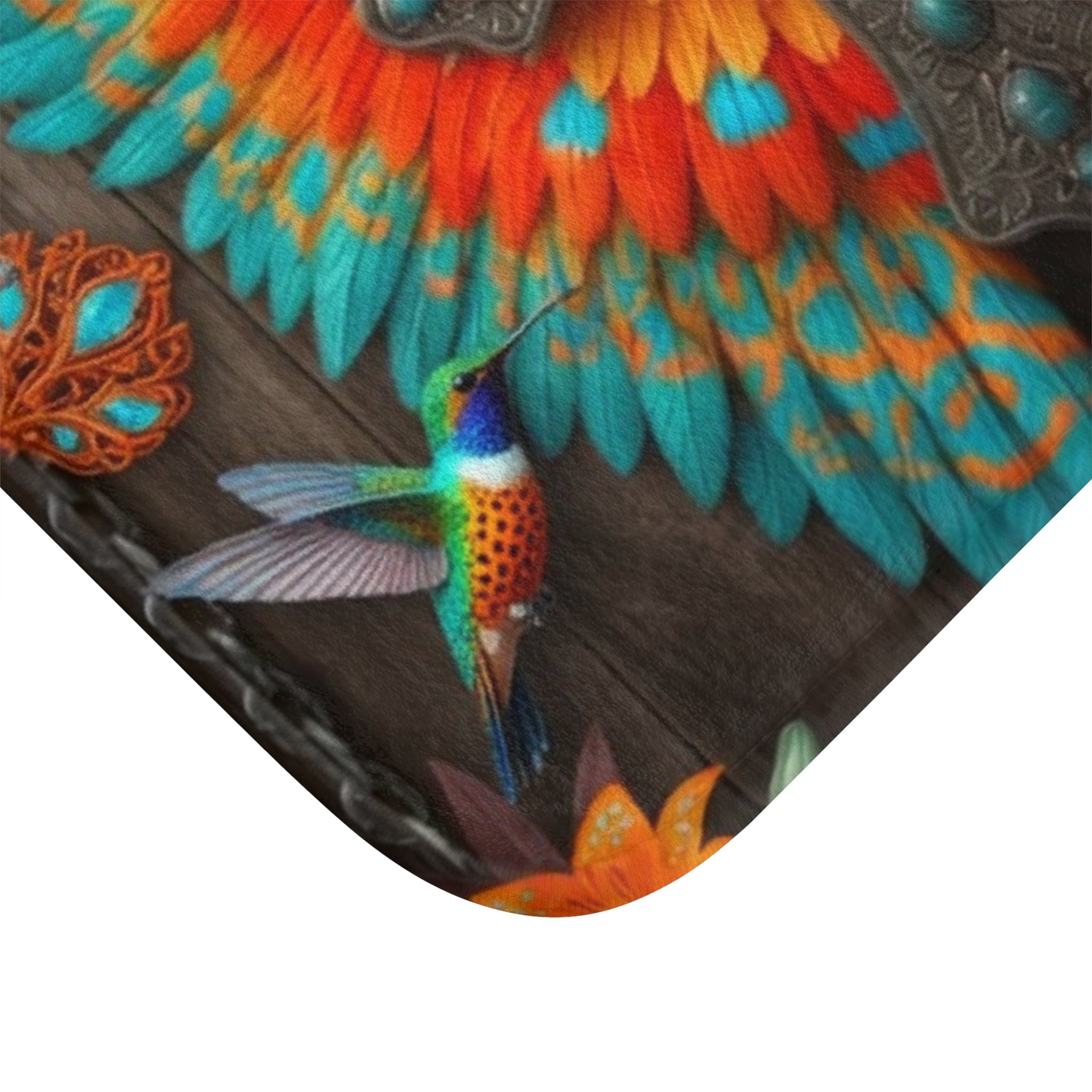 Child of God Cross Bath Mat — Colorful Feather Wings & Hummingbird Design