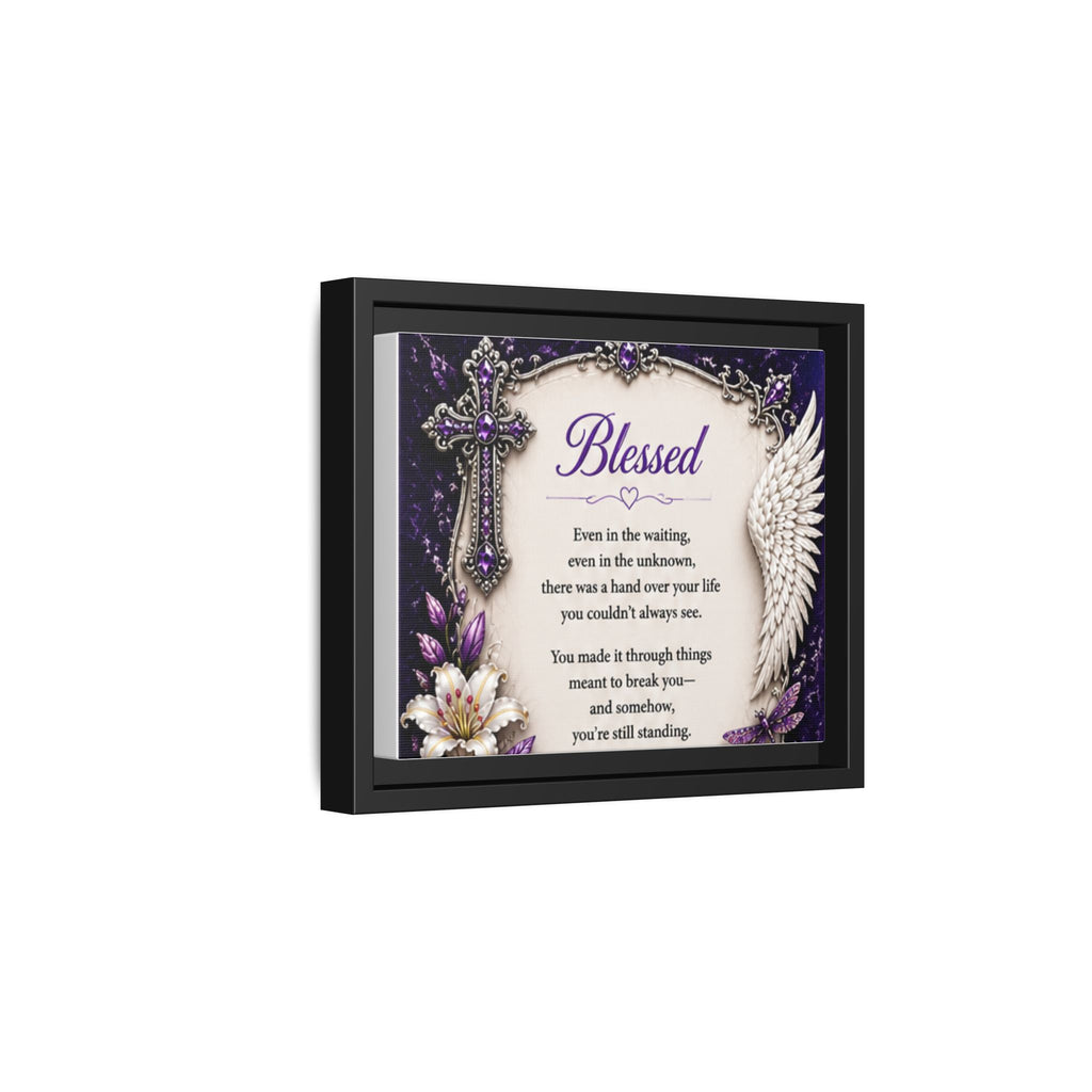 Blessed Inspirational Wall Art — Matte Framed Canvas with Cross & Angel Wing
