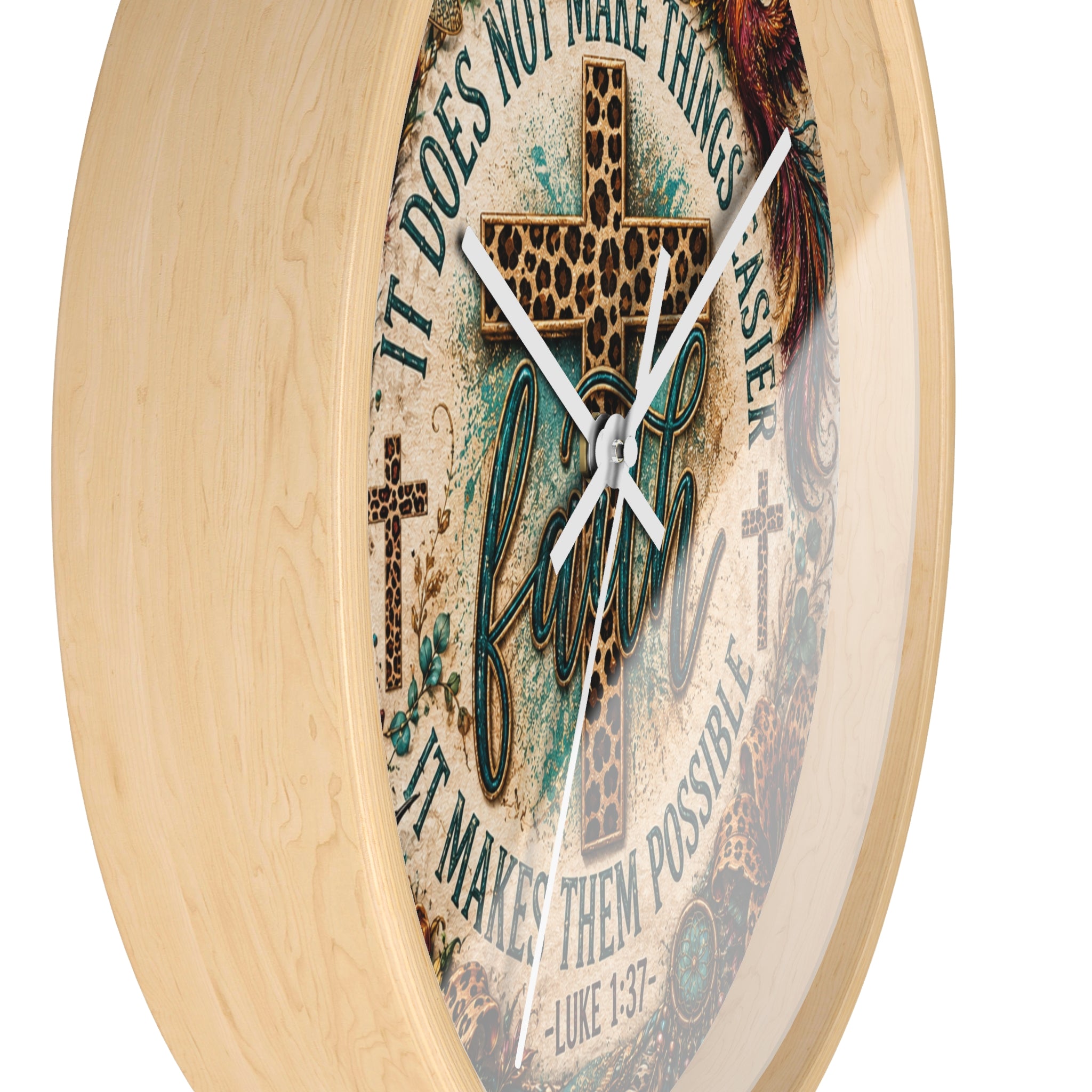 Faith Wall Clock — Leopard Cross Christian Home Decor (Luke 1:37)