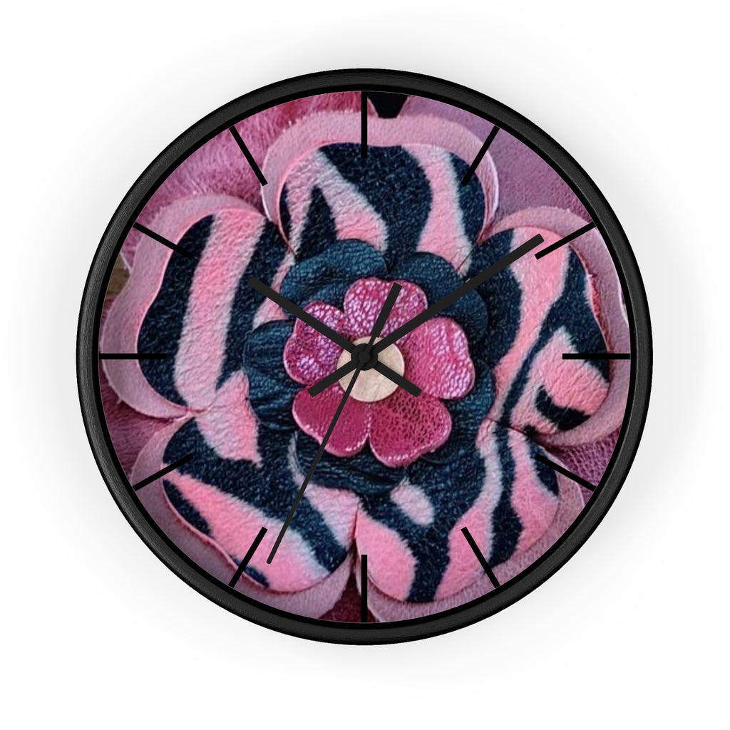 Floral Pink Zebra Wall Clock — Bold Flower Pattern Home Decor