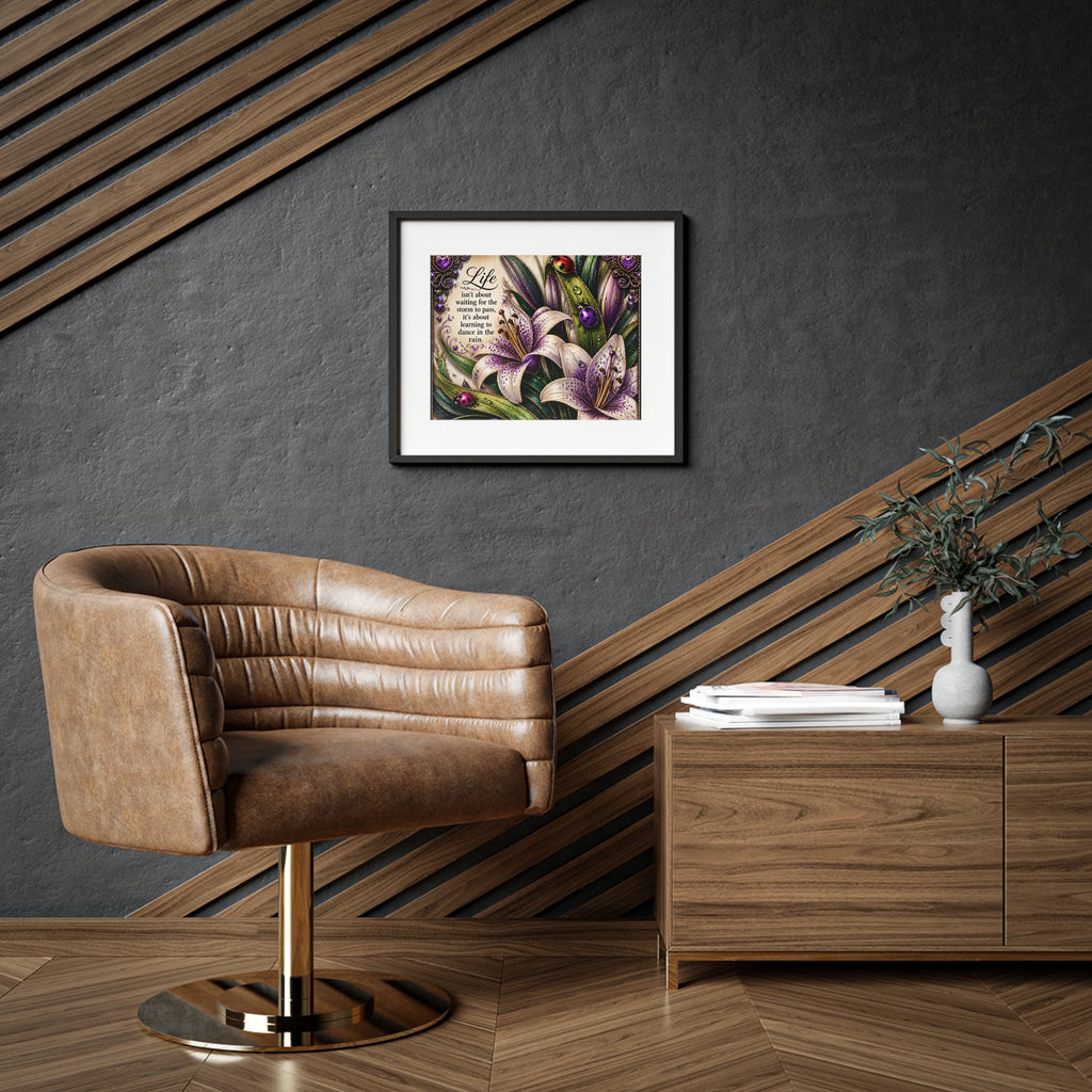 Framed Floral Art Print — "Life isn't about waiting" Inspirational Wall Poster