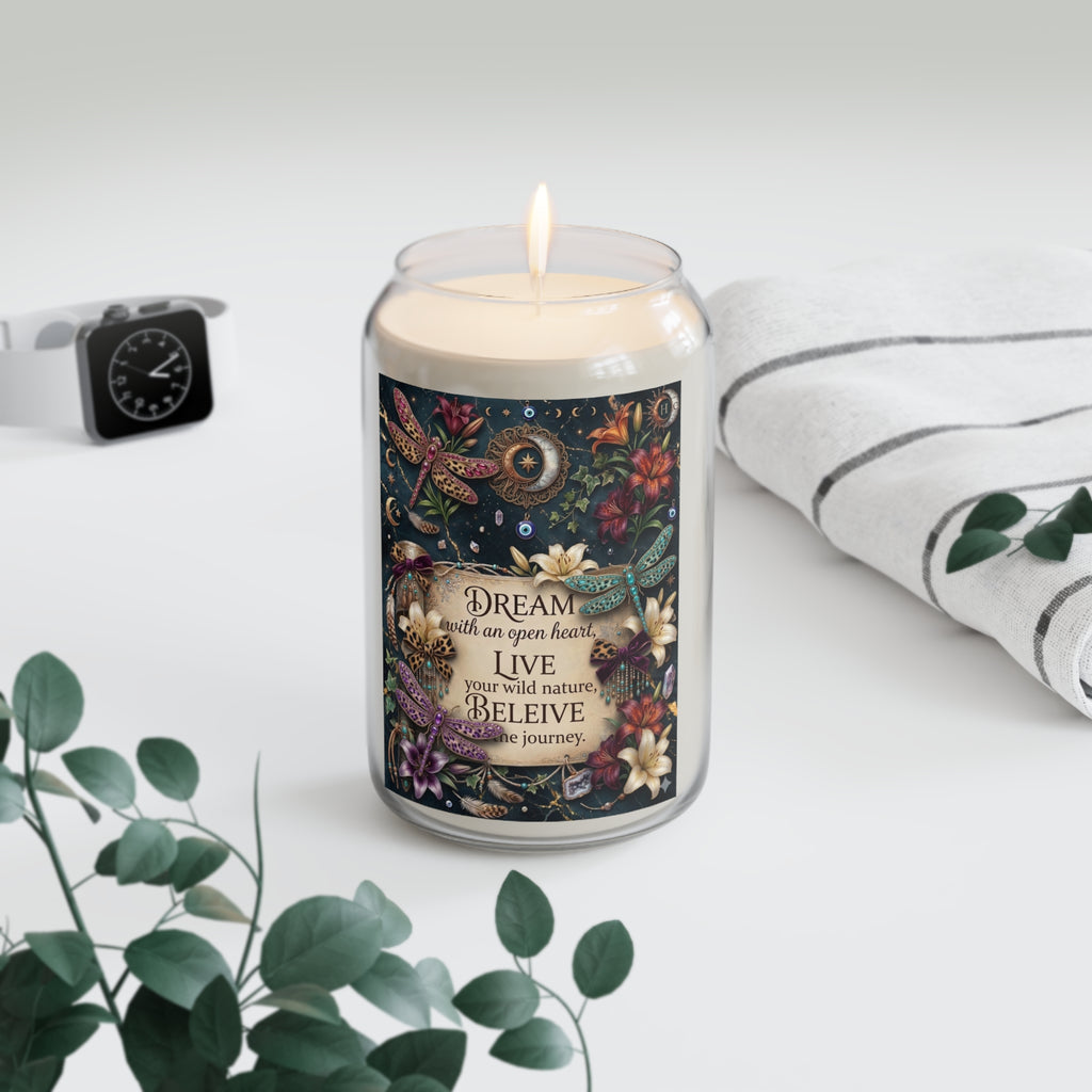 Dream Believe Journey Scented Soy Candle — 13.75 oz Inspirational Floral Jar