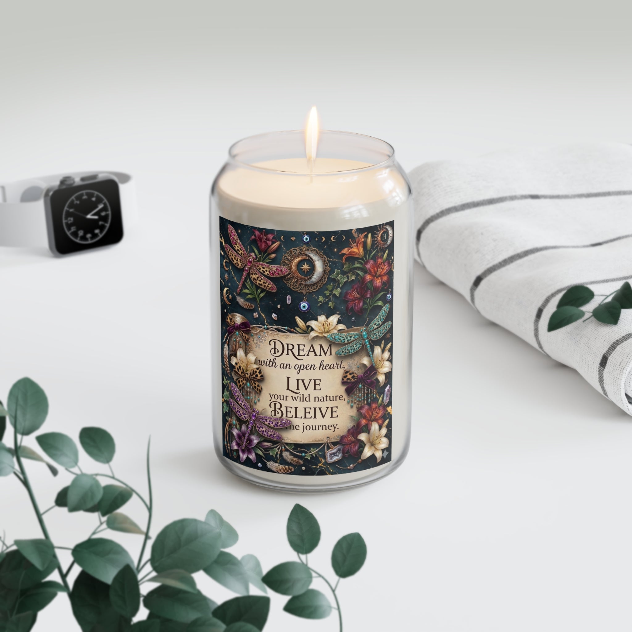 Dream Believe Journey Scented Soy Candle — 13.75 oz Inspirational Floral Jar