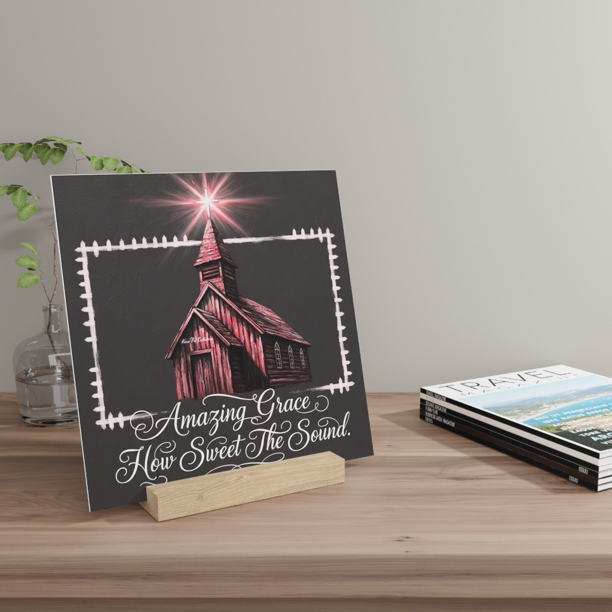 Gallery Board – “Amazing Grace, How Sweet The Sound” Church Art with Wooden Stand