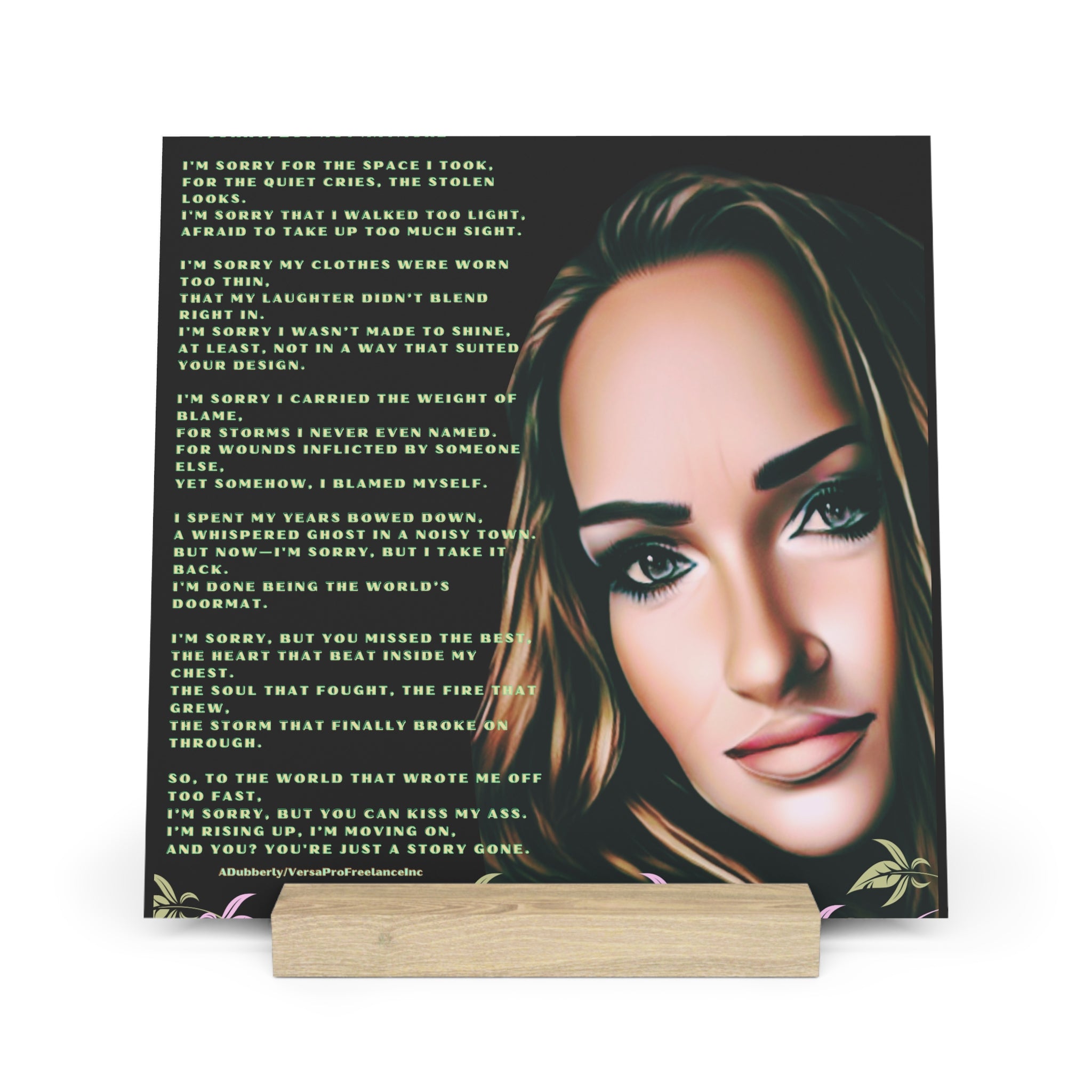 Portrait Poem Gallery Board with Wooden Stand — Inspirational Artwork Plaque