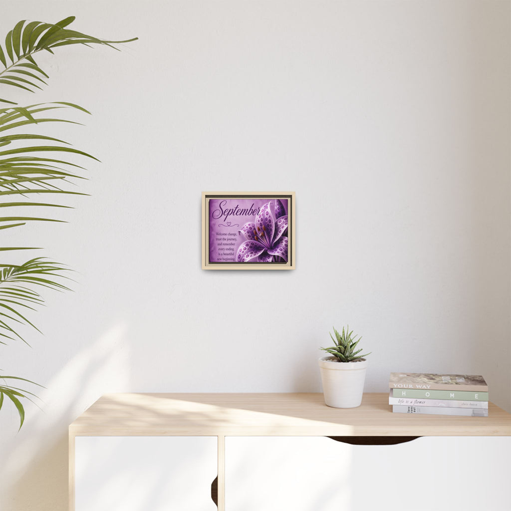 September Purple Lily Framed Canvas Wall Art — Inspirational Quote