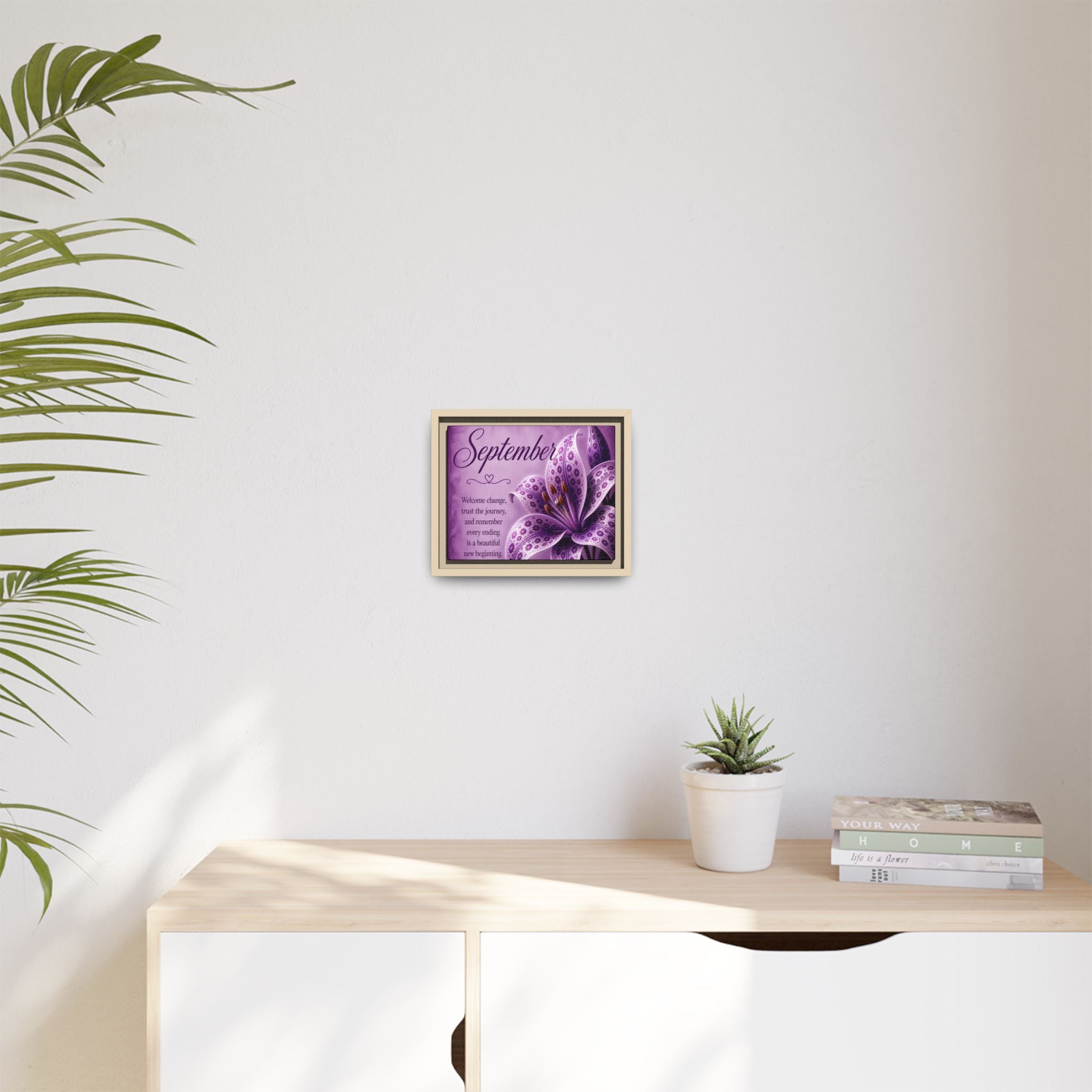 September Purple Lily Framed Canvas Wall Art — Inspirational Quote