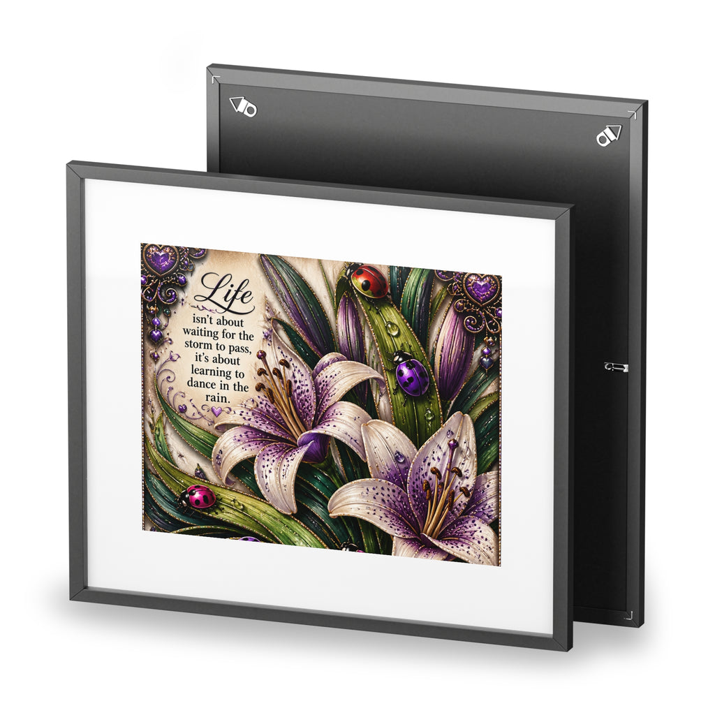 Framed Floral Art Print — "Life isn't about waiting" Inspirational Wall Poster