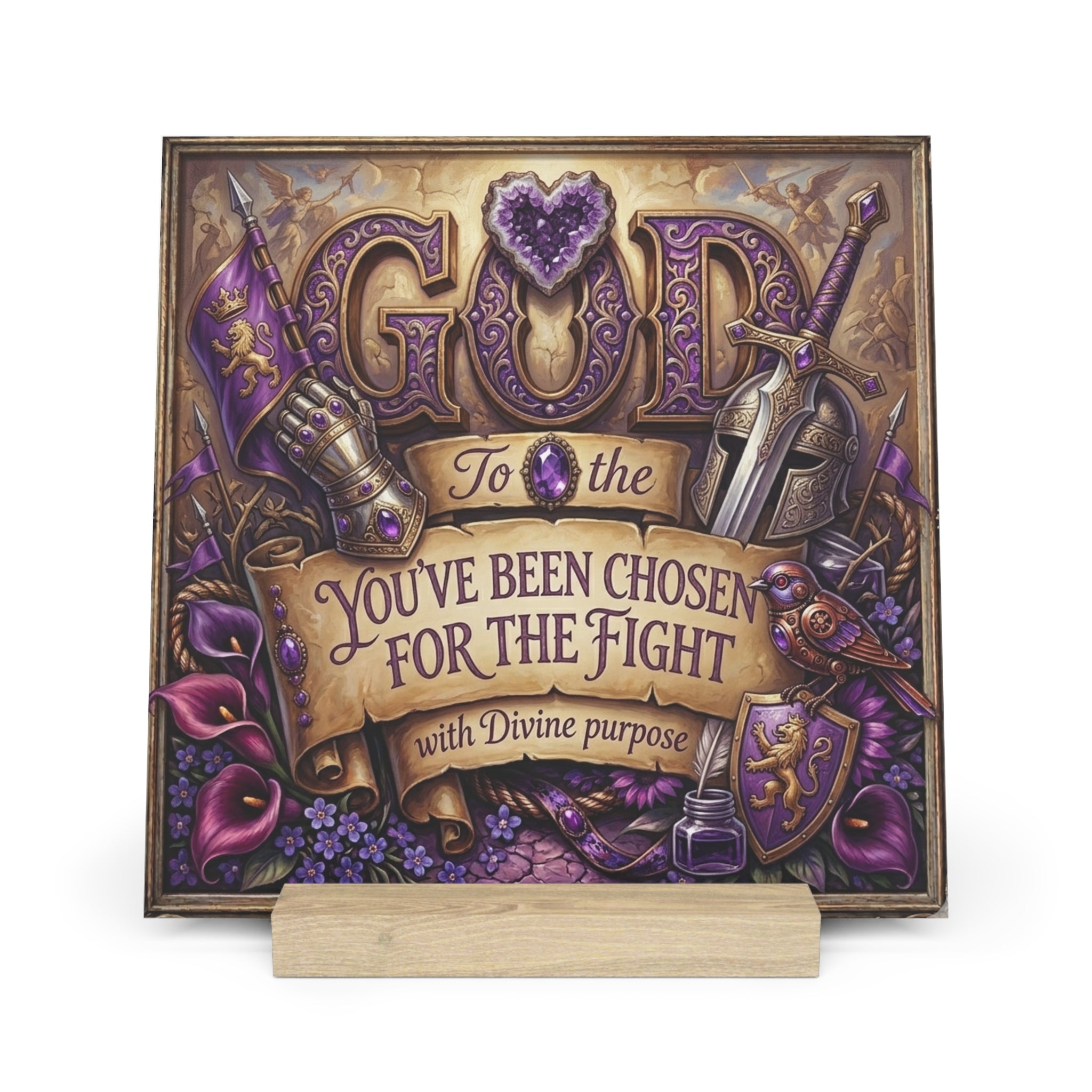 Gallery Board — "God You've Been Chosen for the Fight" Inspirational Faith Plaque with Stand