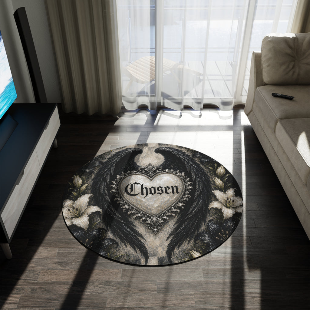 Round Rug — Gothic 'Chosen' Heart with Black Wings Decorative Floor Mat