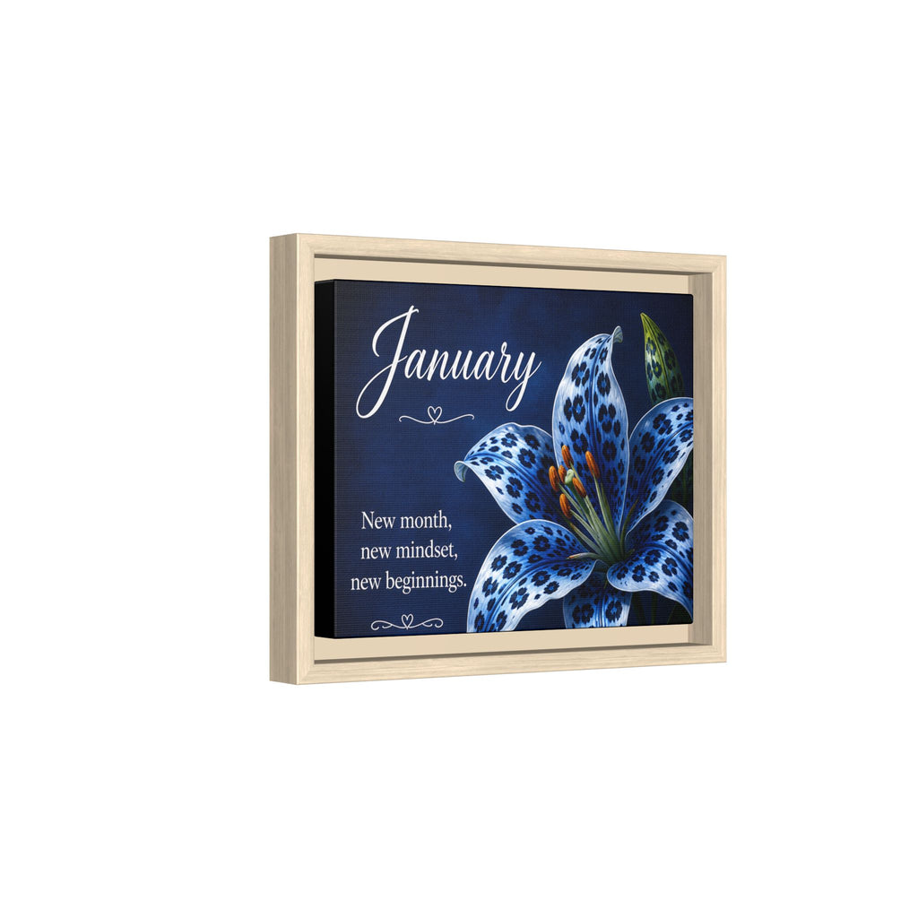 January Floral Canvas Wall Art — "New month, new mindset, new beginnings"