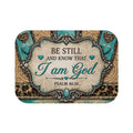 Be Still Psalm 46:10 Bath Mat — Turquoise Rustic Religious Bathroom Rug