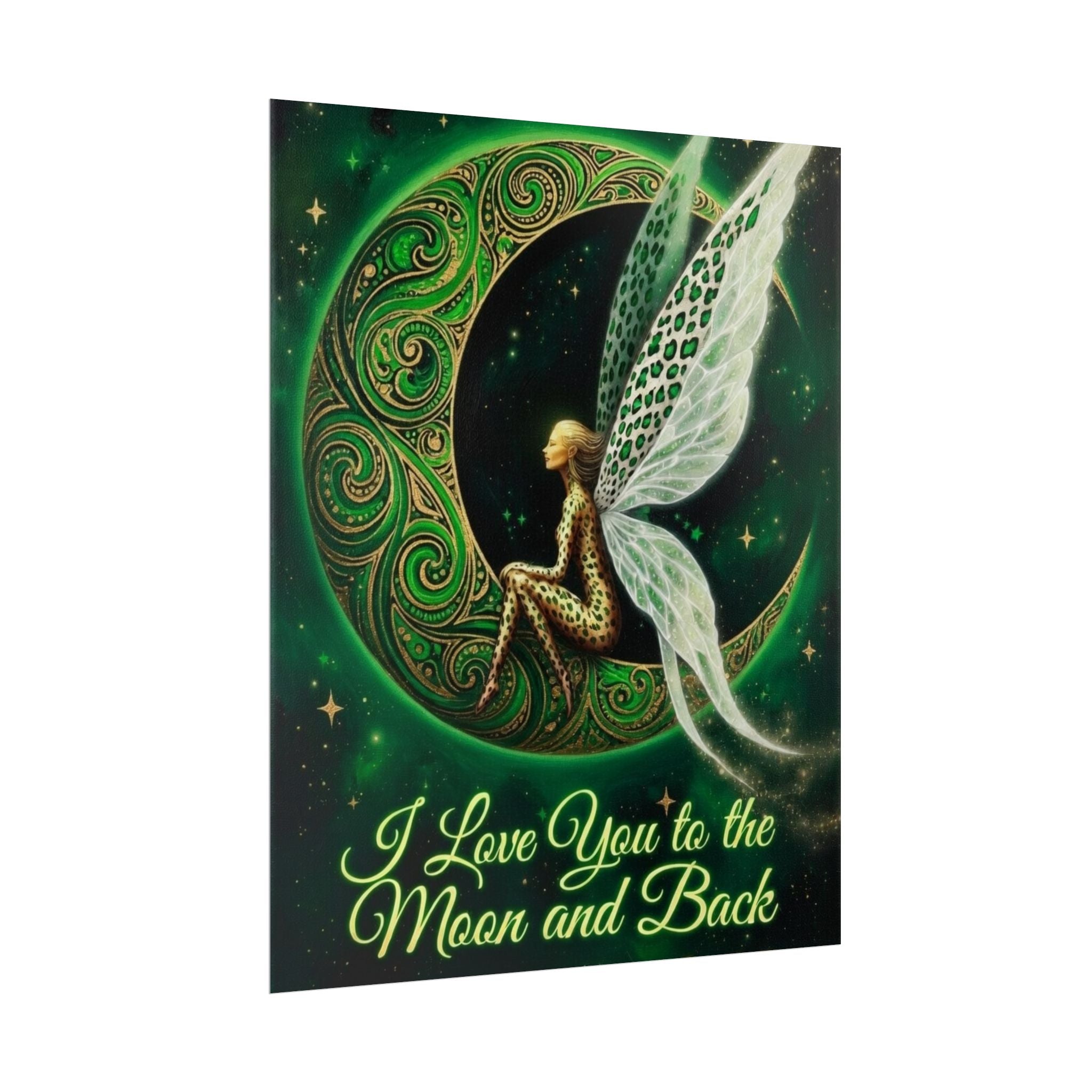 Rolled Poster — Fairy on Crescent Moon “I Love You to the Moon and Back”