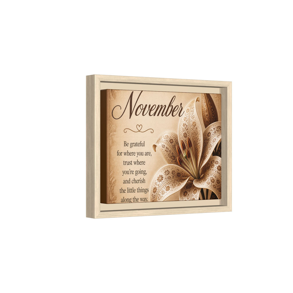 November Floral Wall Art — Framed Matte Canvas with Inspirational Quote
