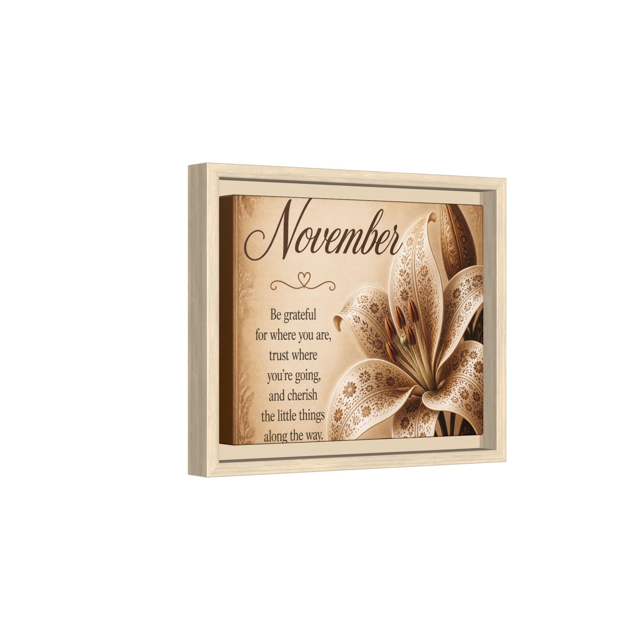 November Floral Wall Art — Framed Matte Canvas with Inspirational Quote