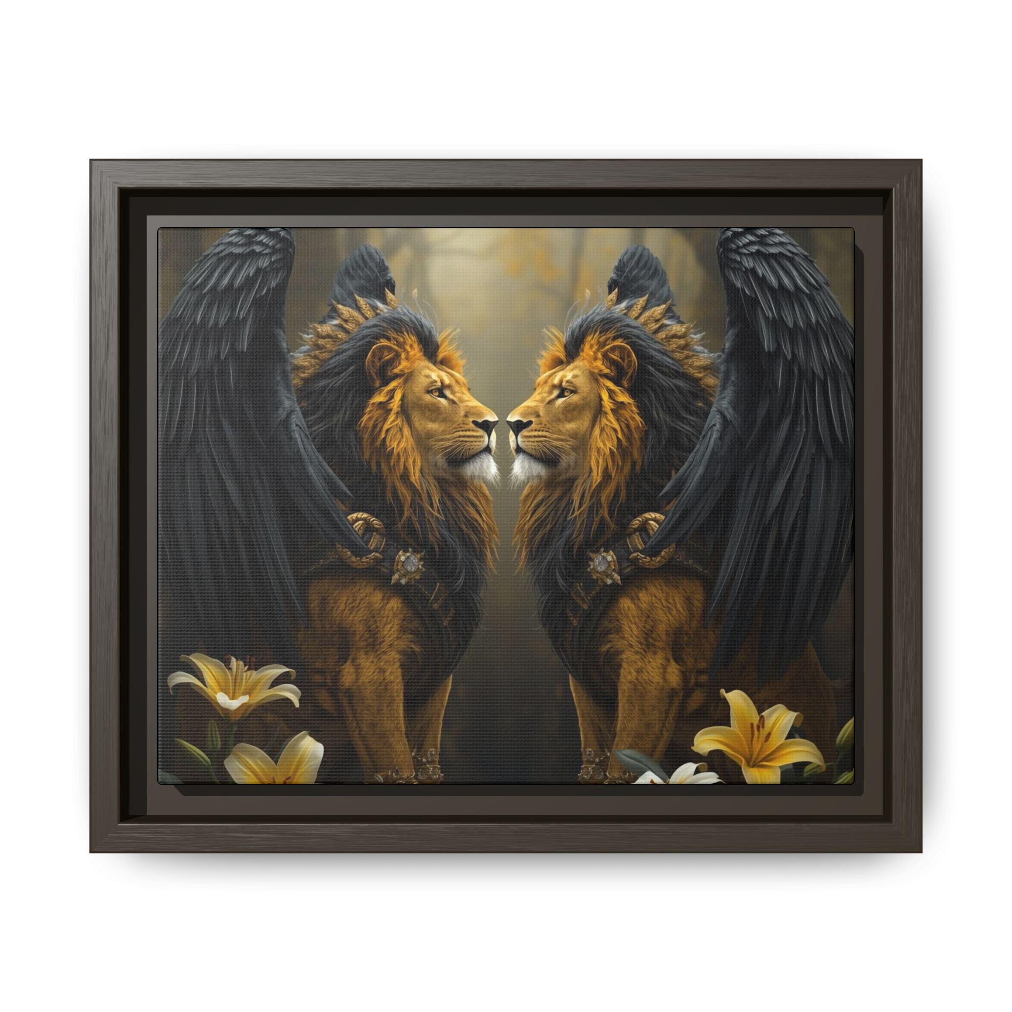 Winged Lion Mirror Matte Canvas Print (Framed)