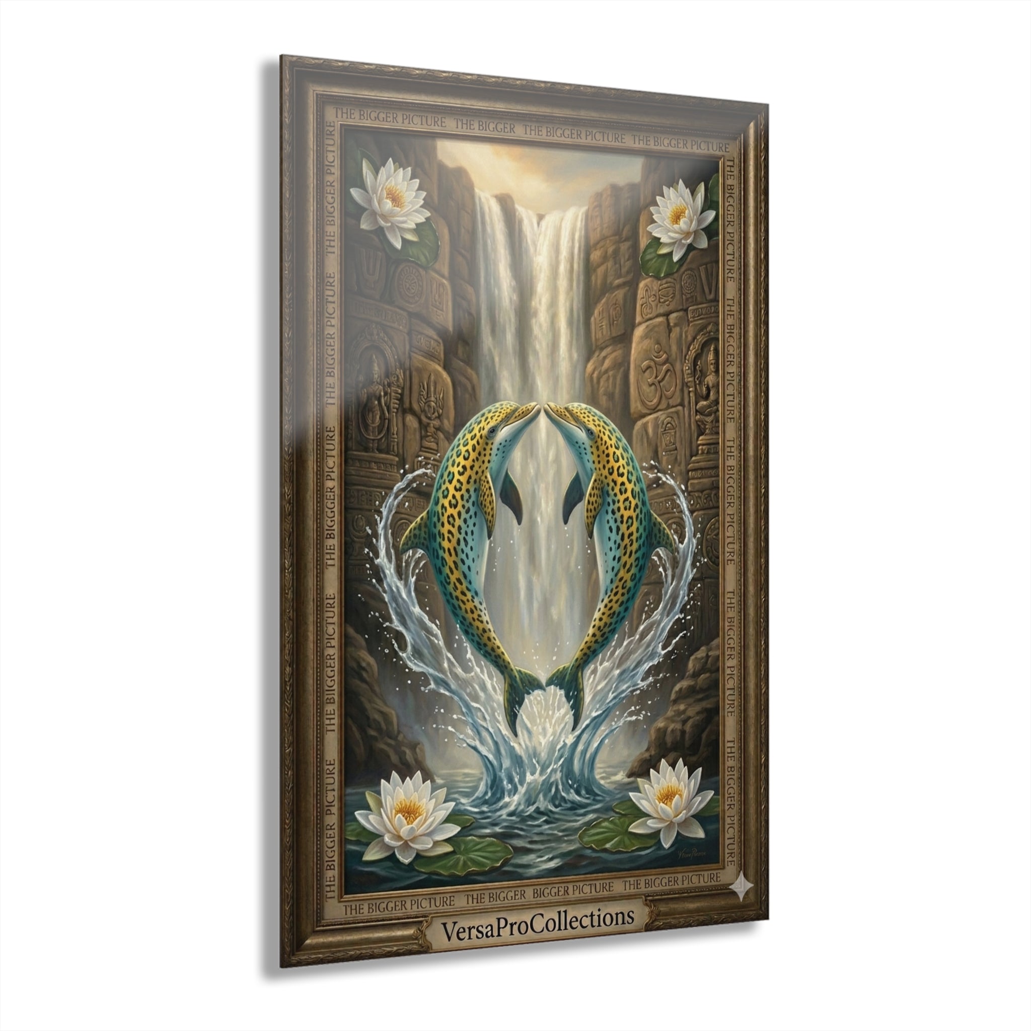 Acrylic Print - Serene Waterfall with Twin Koi (French Cleat Hanging)