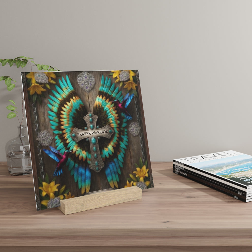 Prayer Warrior Gallery Board with Stand – Feather Cross Wall Art