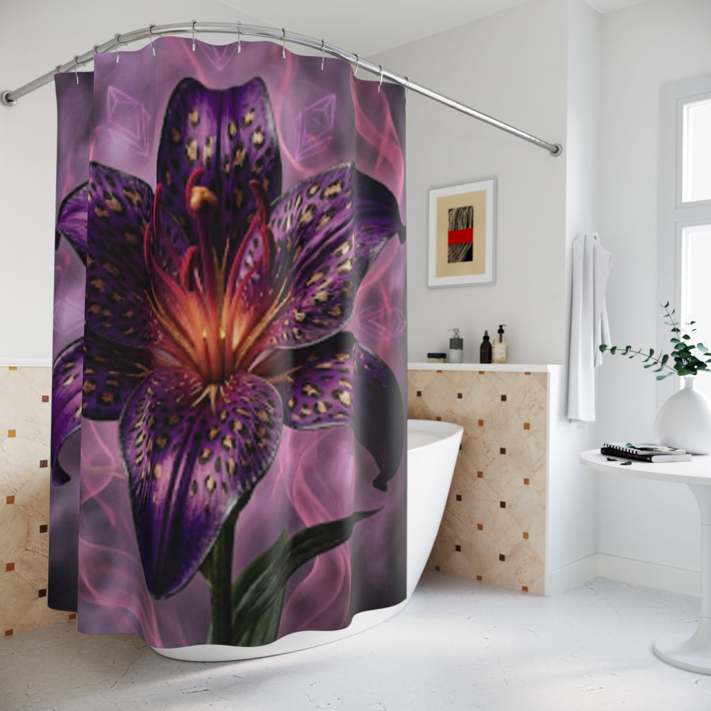 Purple Lily Shower Curtain — Moody Floral Bathroom Decor