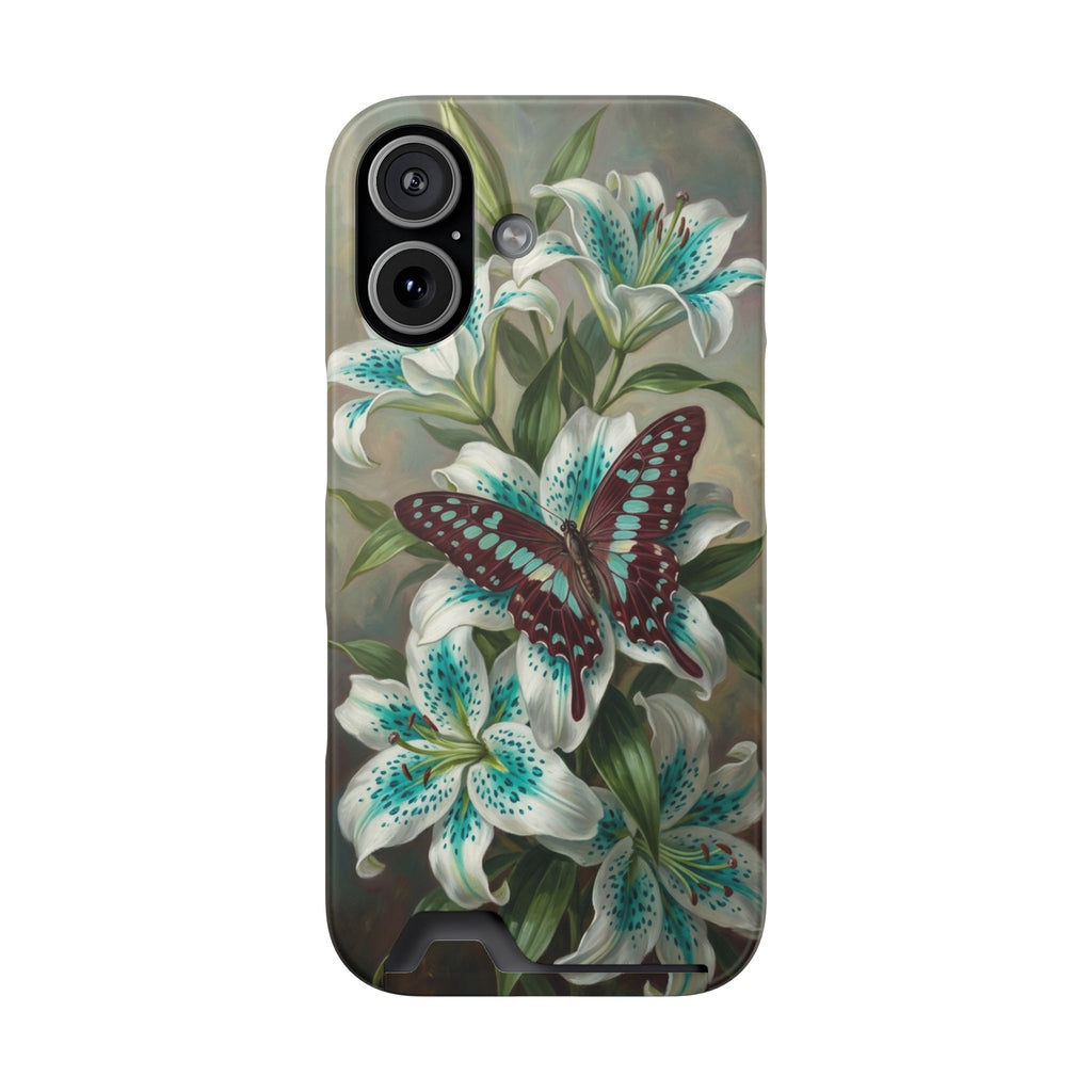 Floral Butterfly Phone Card Case — Teal Lily Design