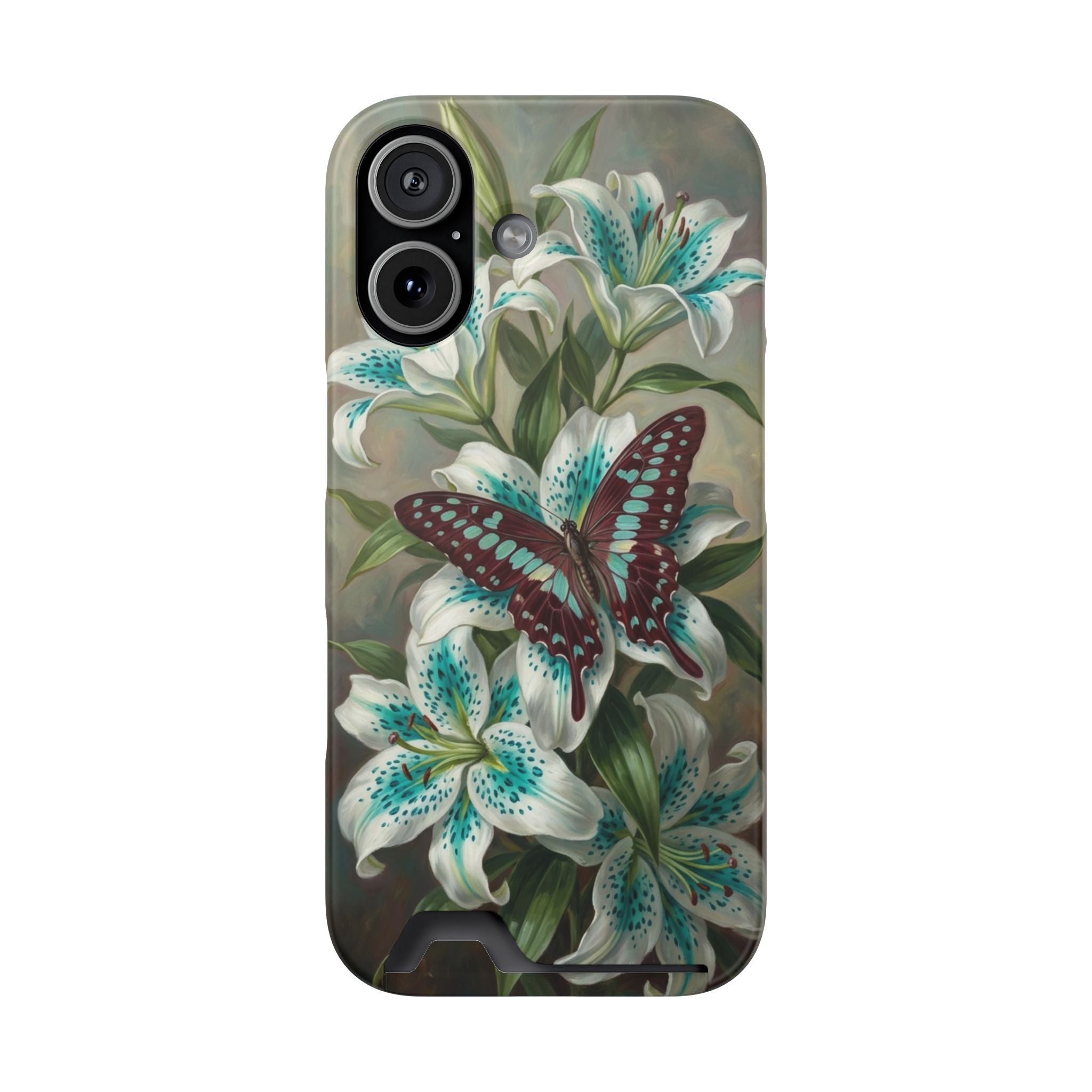Floral Butterfly Phone Card Case — Teal Lily Design