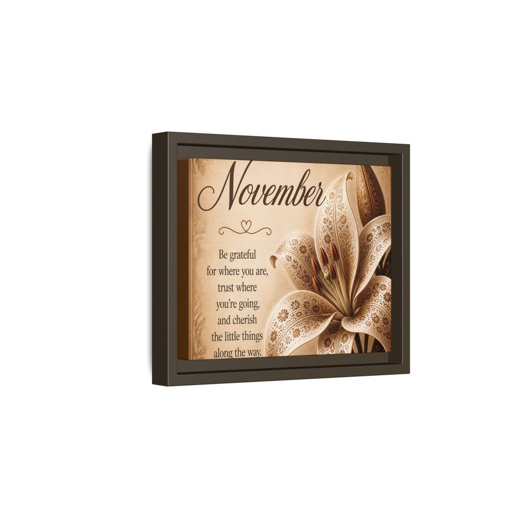 November Floral Wall Art — Framed Matte Canvas with Inspirational Quote