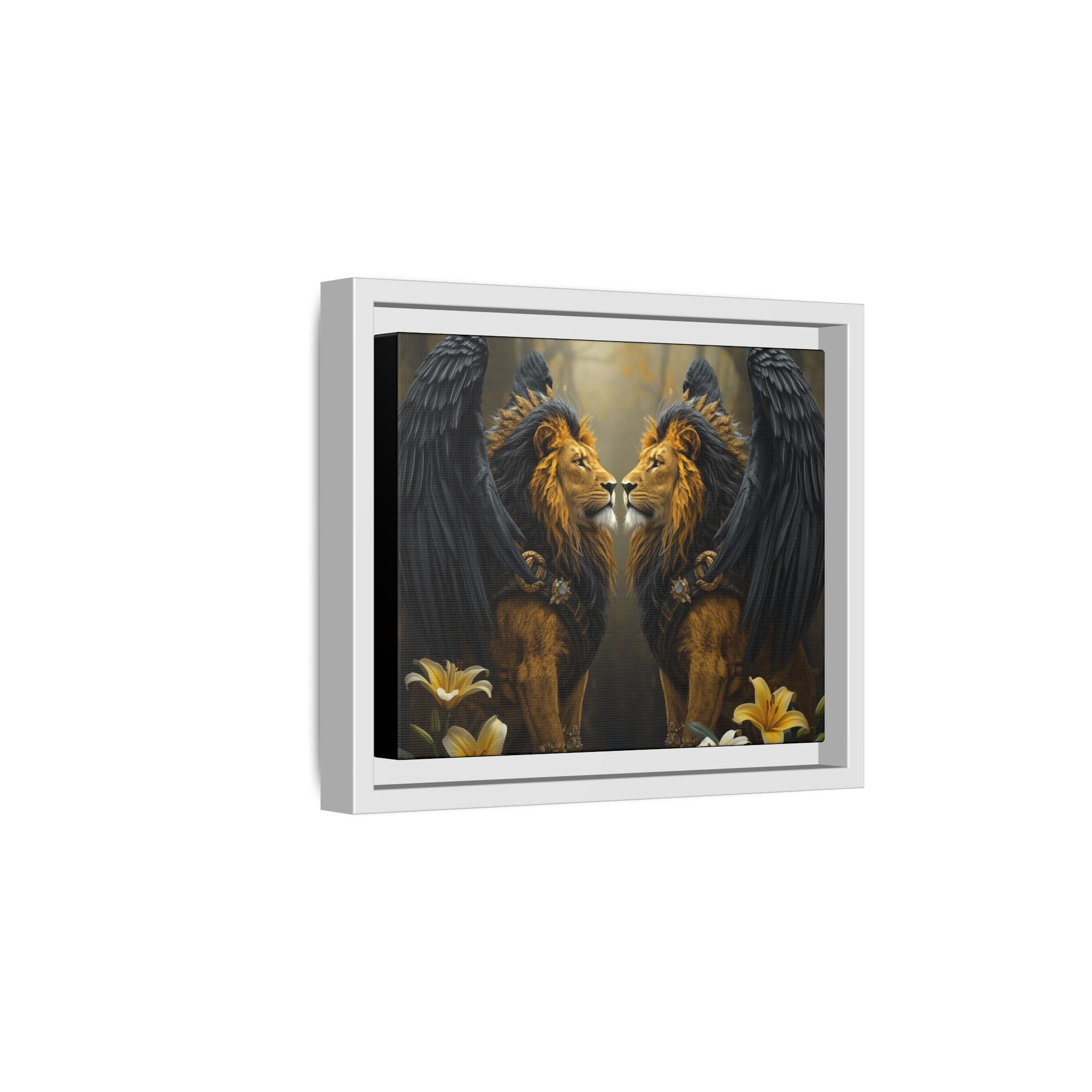 Winged Lion Mirror Matte Canvas Print (Framed)