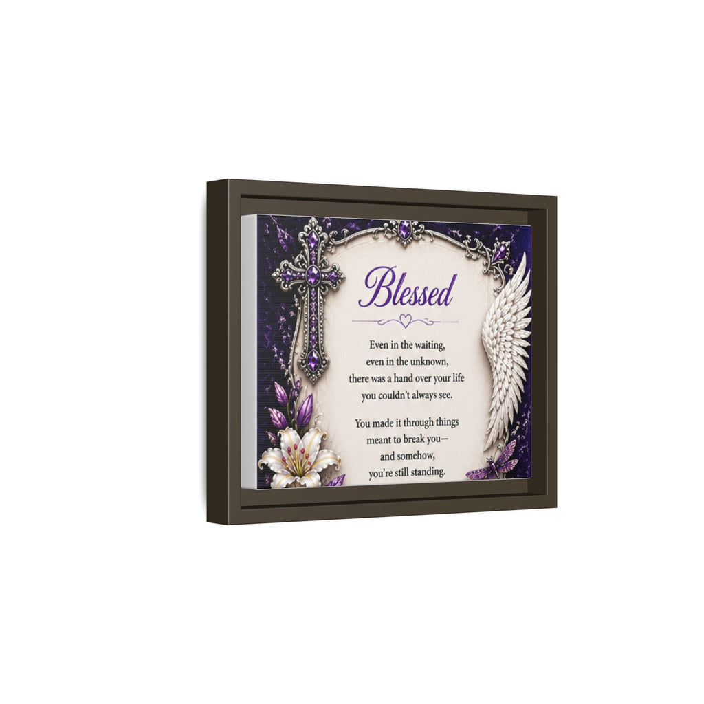 Blessed Inspirational Wall Art — Matte Framed Canvas with Cross & Angel Wing