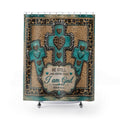 Shower Curtain - Turquoise Cross with Leopard Heart & Psalm 46:10 Faith Bathroom Decor