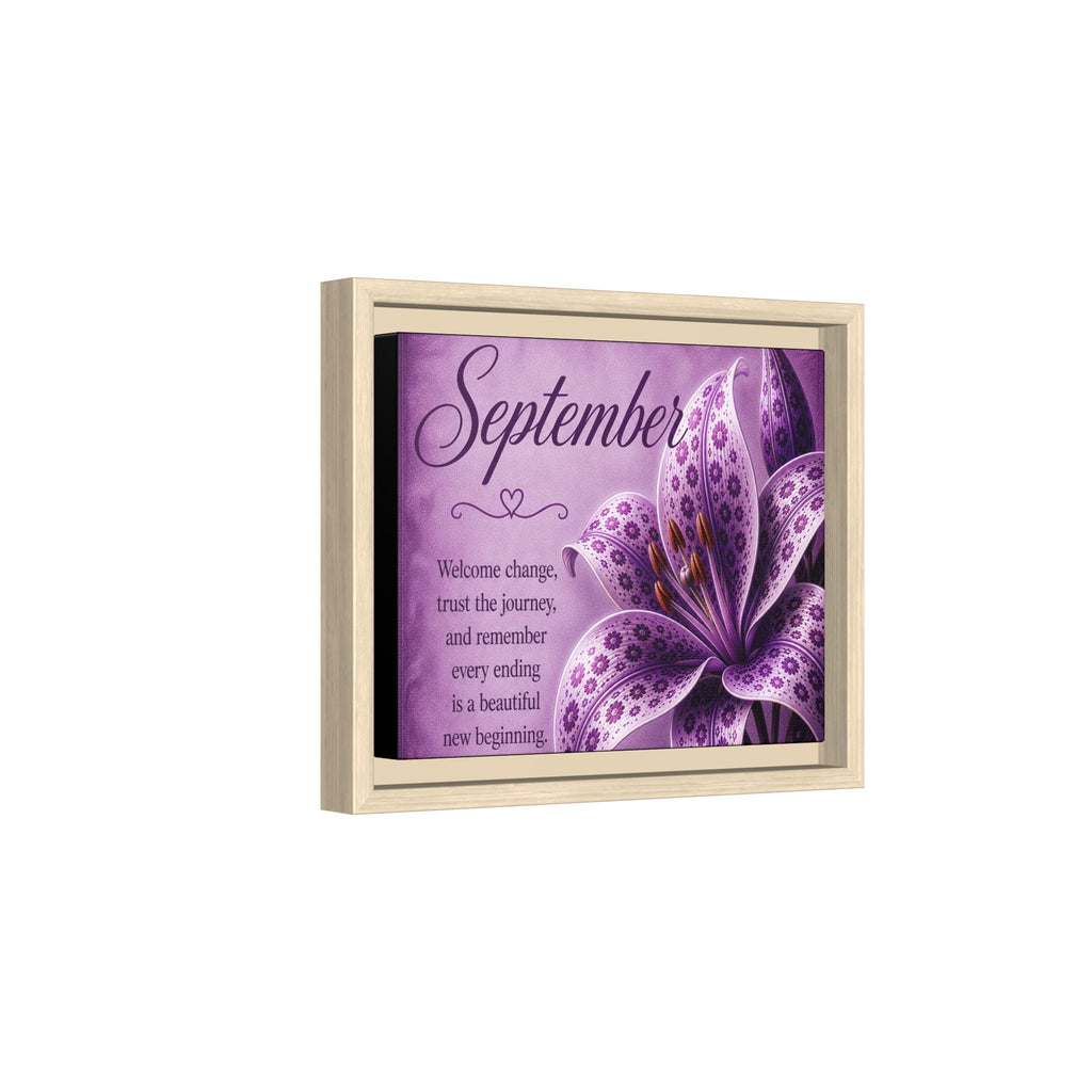 September Purple Lily Framed Canvas Wall Art — Inspirational Quote
