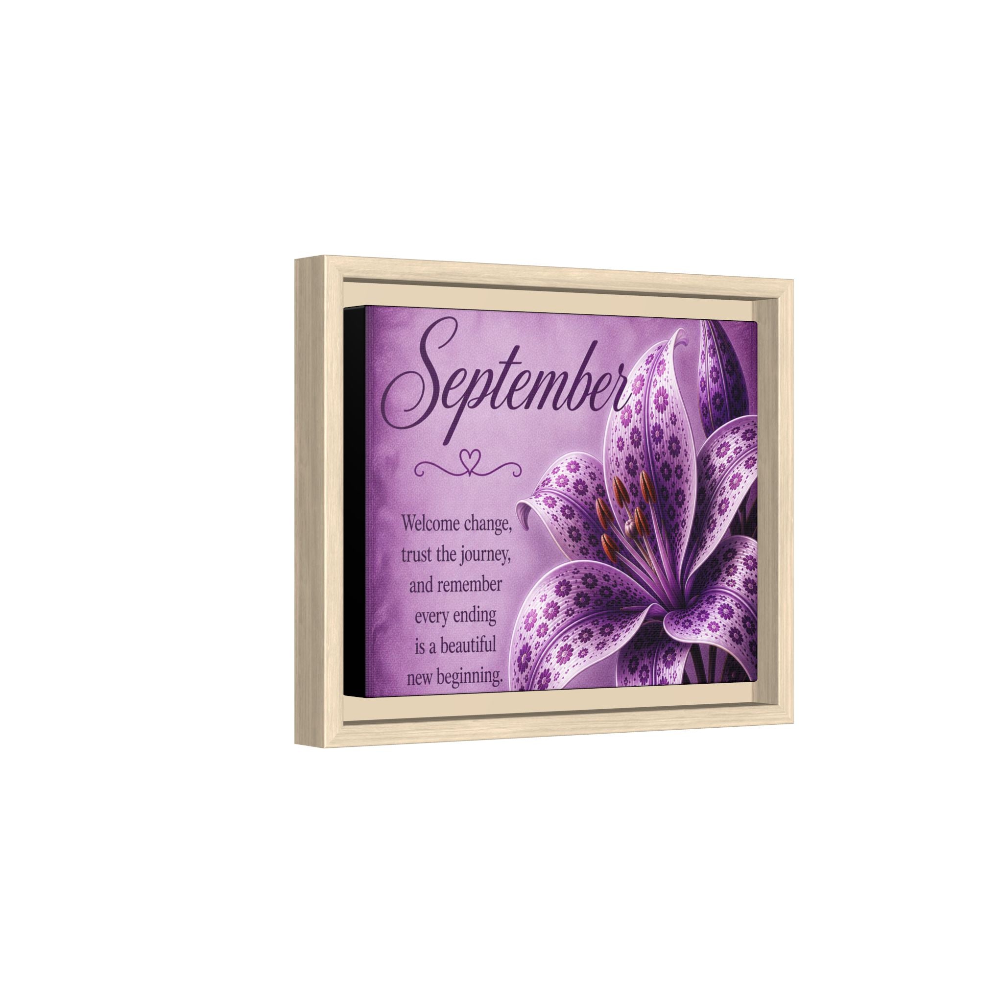 September Purple Lily Framed Canvas Wall Art — Inspirational Quote
