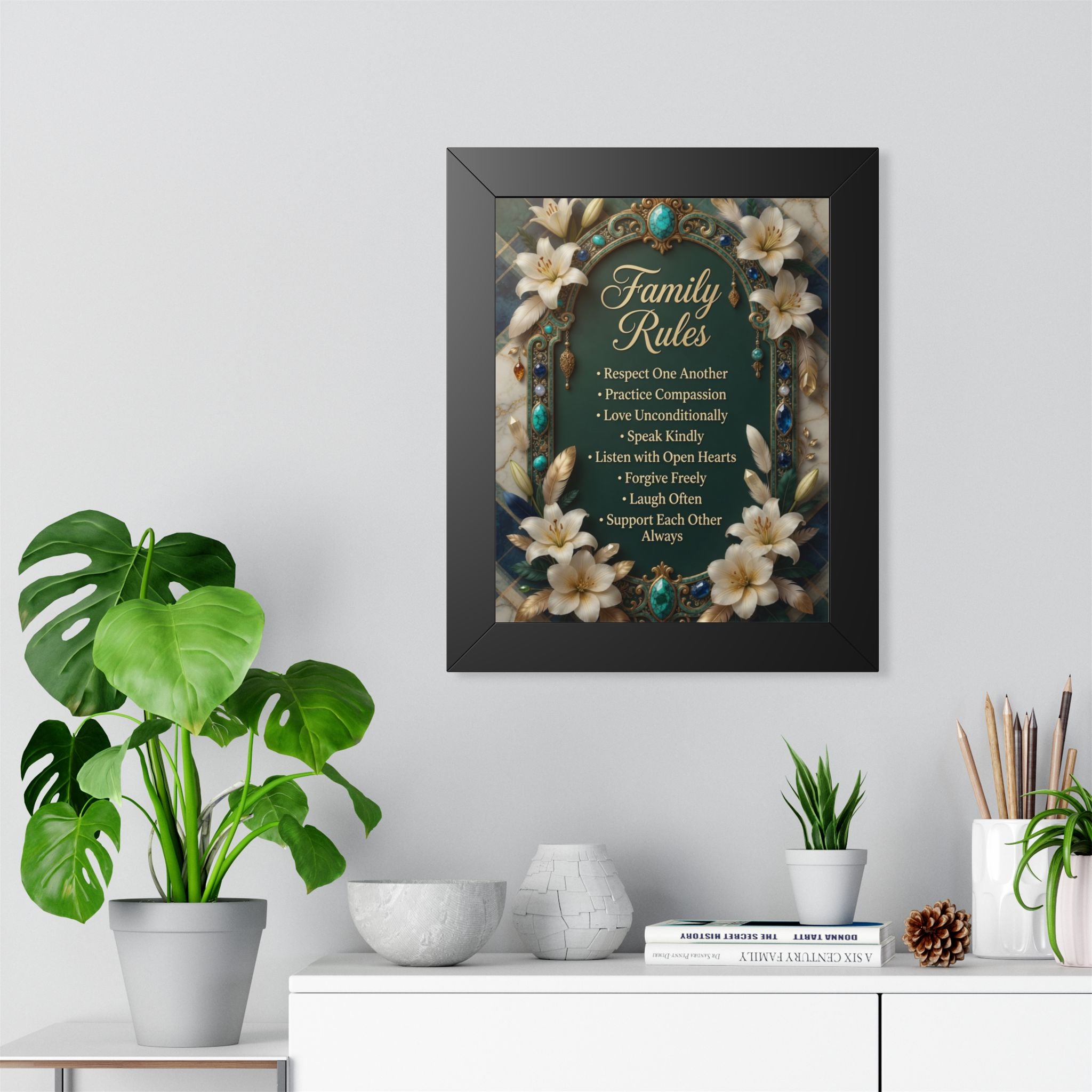 Family Rules Framed Poster — Inspirational Home Wall Art