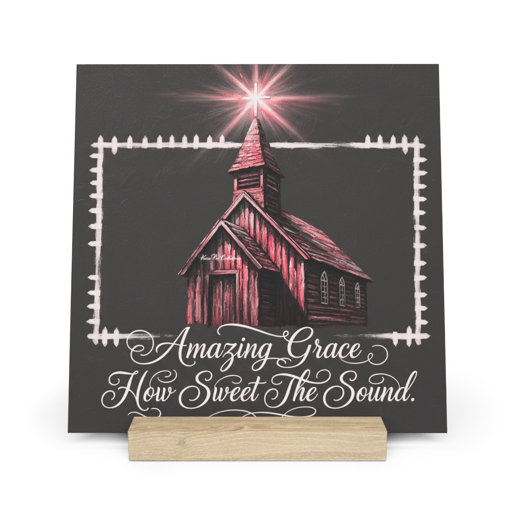 Gallery Board – “Amazing Grace, How Sweet The Sound” Church Art with Wooden Stand