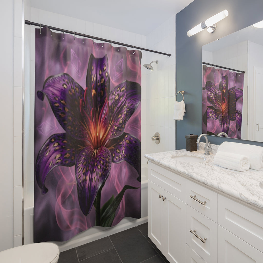 Purple Lily Shower Curtain — Moody Floral Bathroom Decor