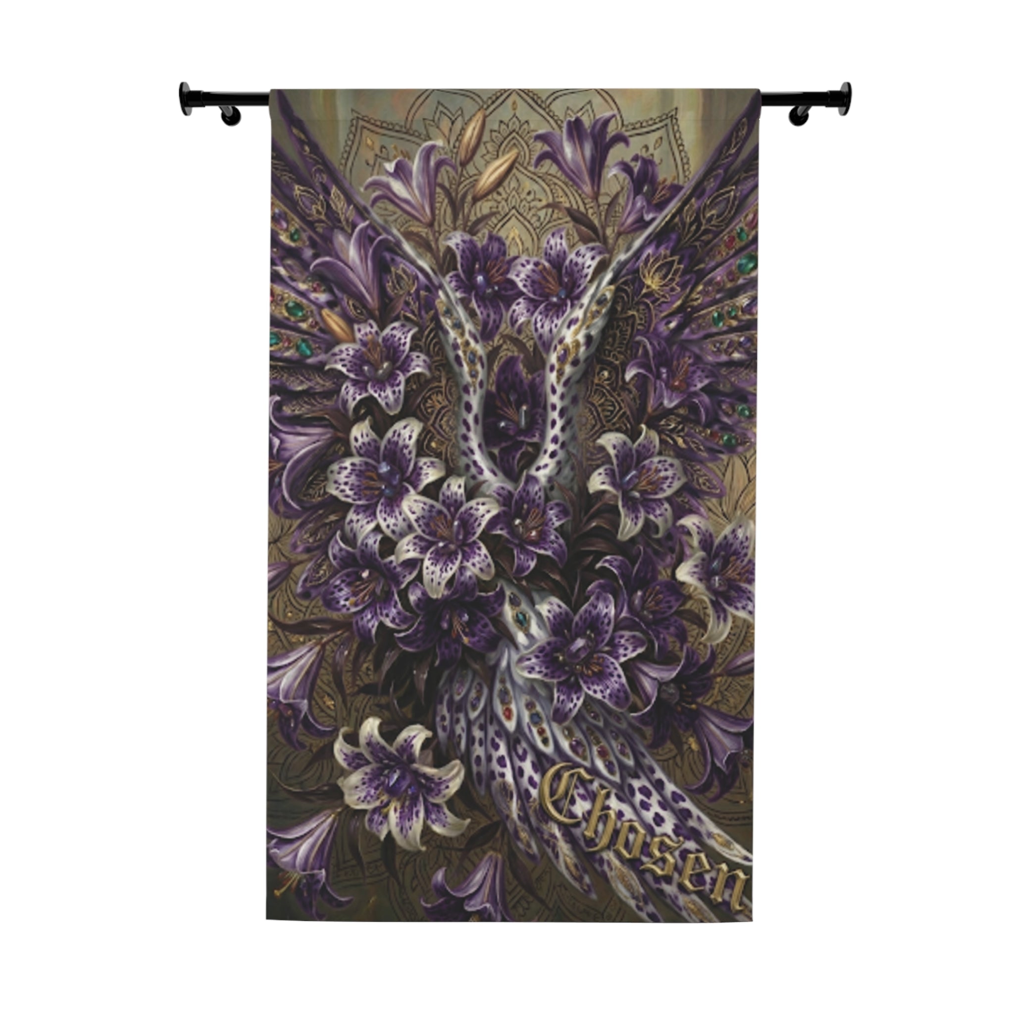 Floral Leopard 'Chosen' Window Curtain — Purple Lily Botanical Tapestry