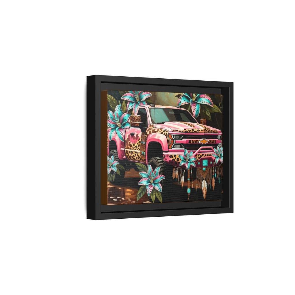 Pink Leopard Truck Canvas Print — Framed Matte Wall Art