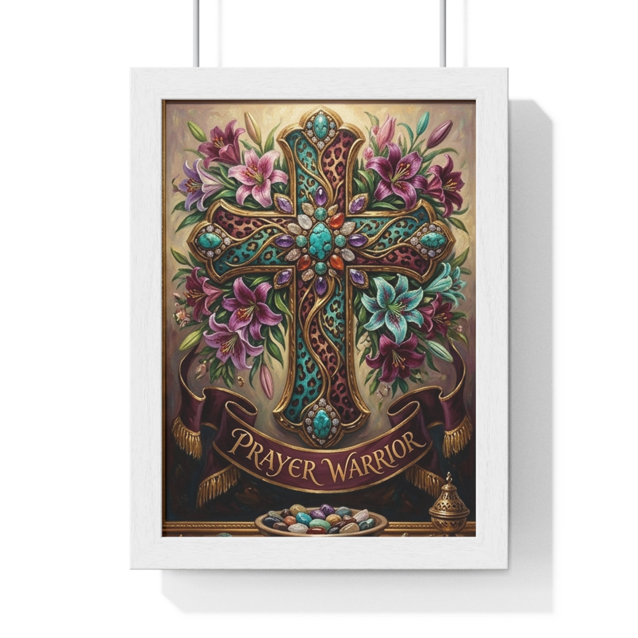 Prayer Warrior Cross Framed Poster — Decorative Christian Wall Art