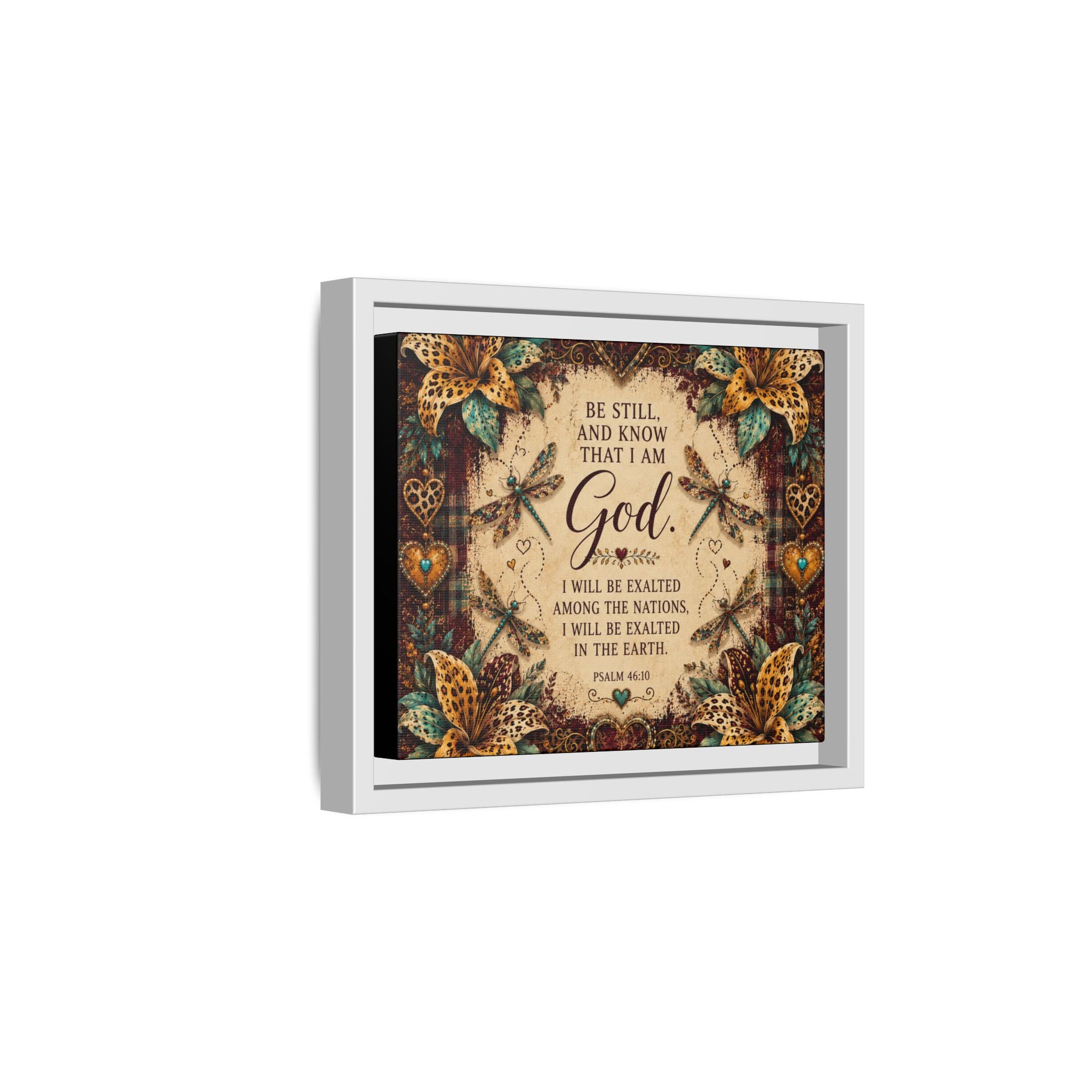 Framed Faith Canvas - "Be Still and Know That I Am God" Psalm 46:10 Wall Art