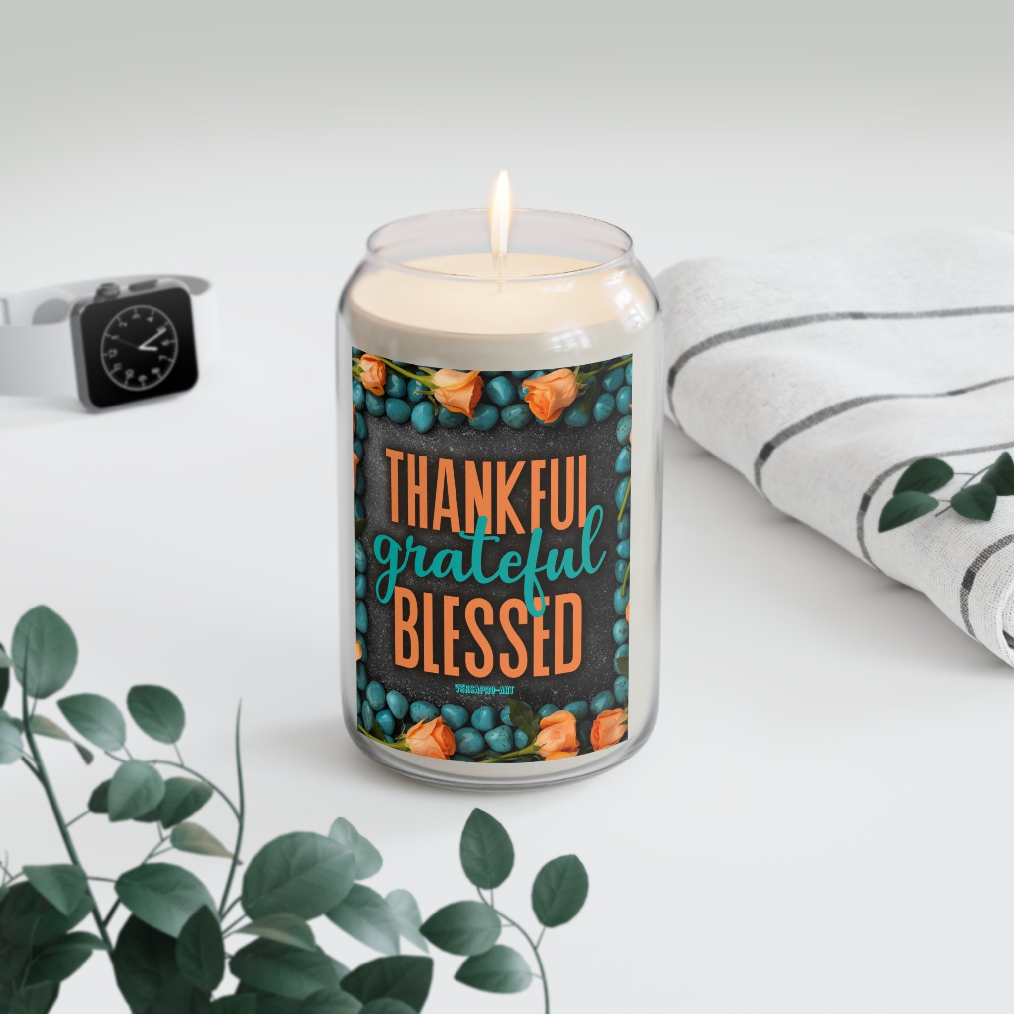 Thankful Grateful Blessed Soy Candle — 13.75 oz Scented Jar (Fall/Thanksgiving Decor)
