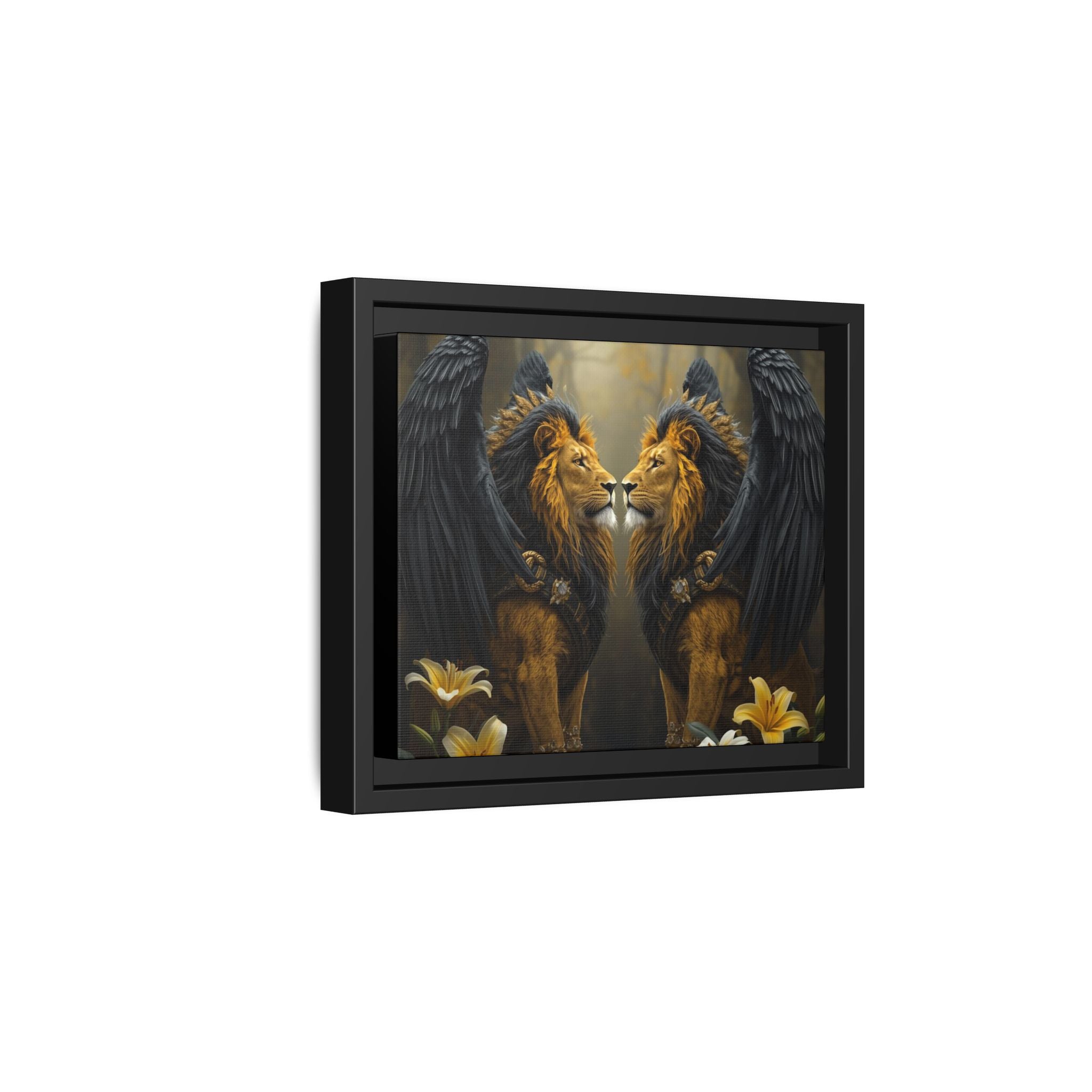 Winged Lion Mirror Matte Canvas Print (Framed)