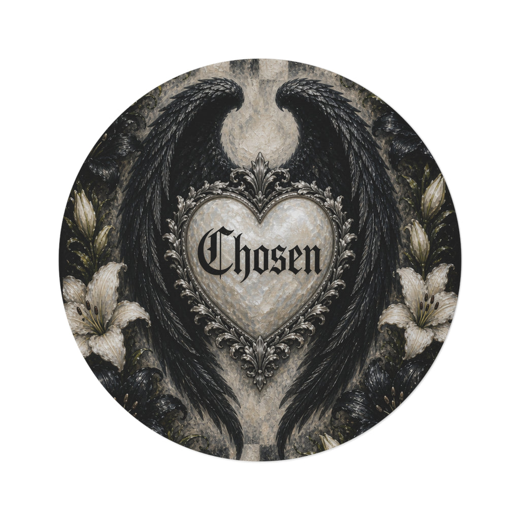 Round Rug — Gothic 'Chosen' Heart with Black Wings Decorative Floor Mat