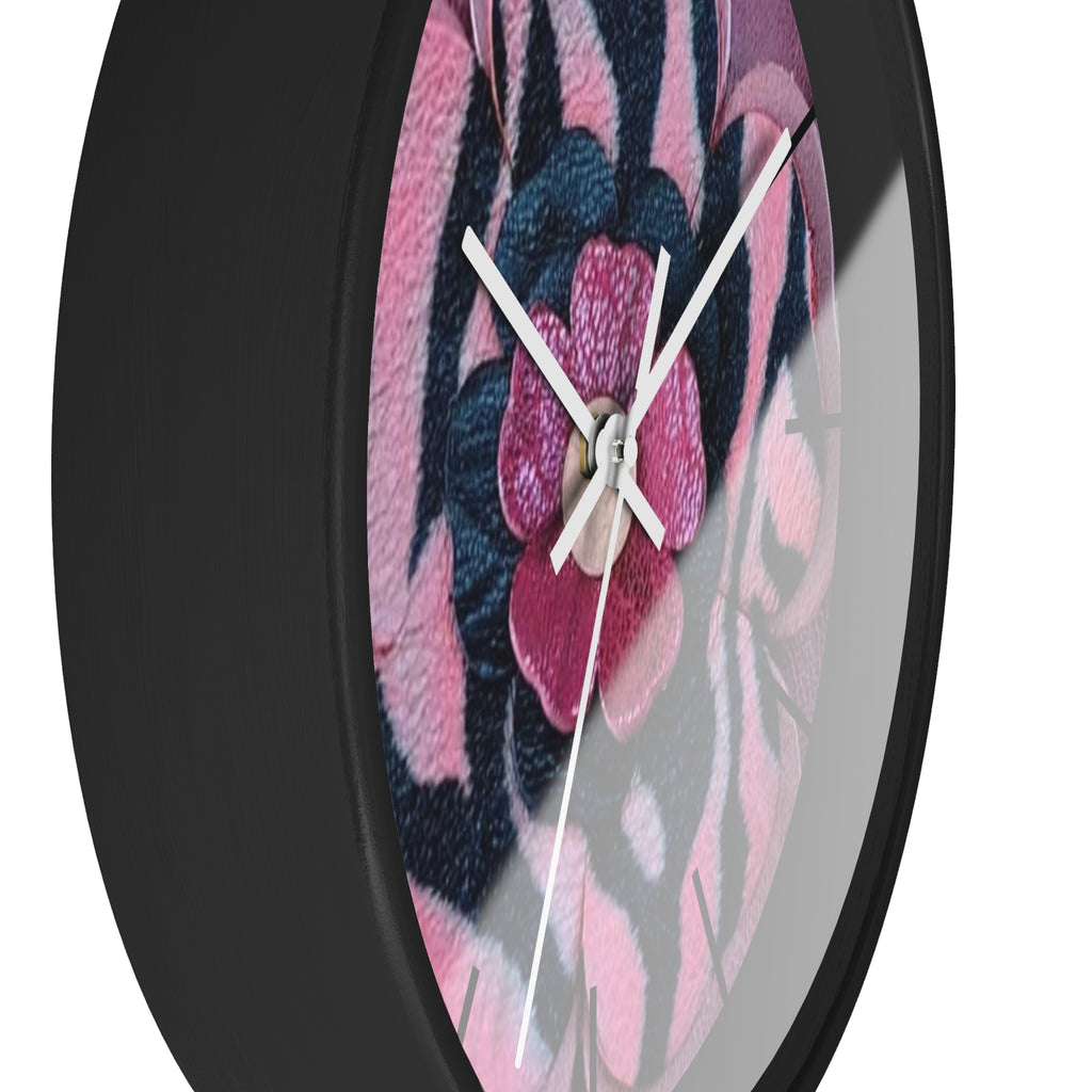 Floral Pink Zebra Wall Clock — Bold Flower Pattern Home Decor