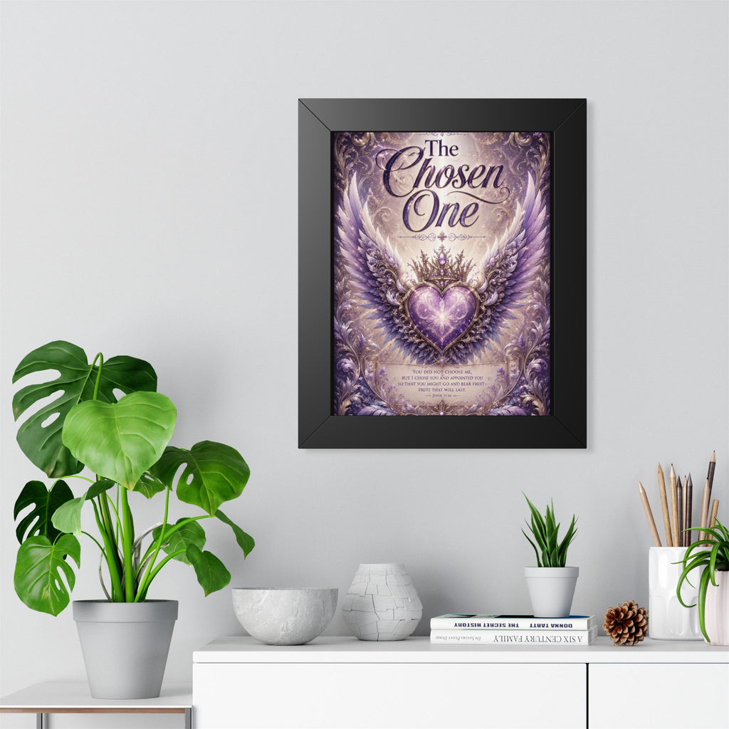 Framed Poster — "The Chosen One" Angelic Heart Wall Art (Vertical)