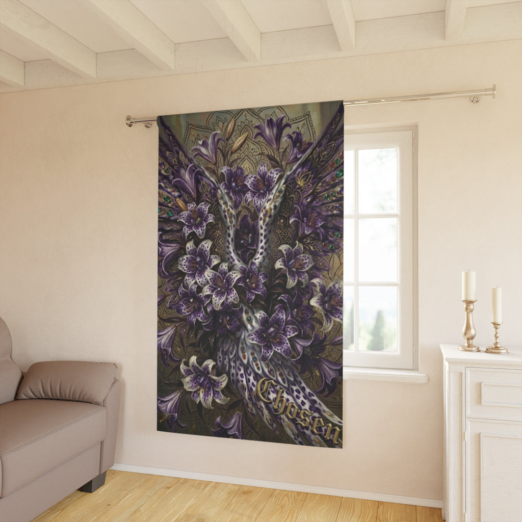 Floral Leopard 'Chosen' Window Curtain — Purple Lily Botanical Tapestry