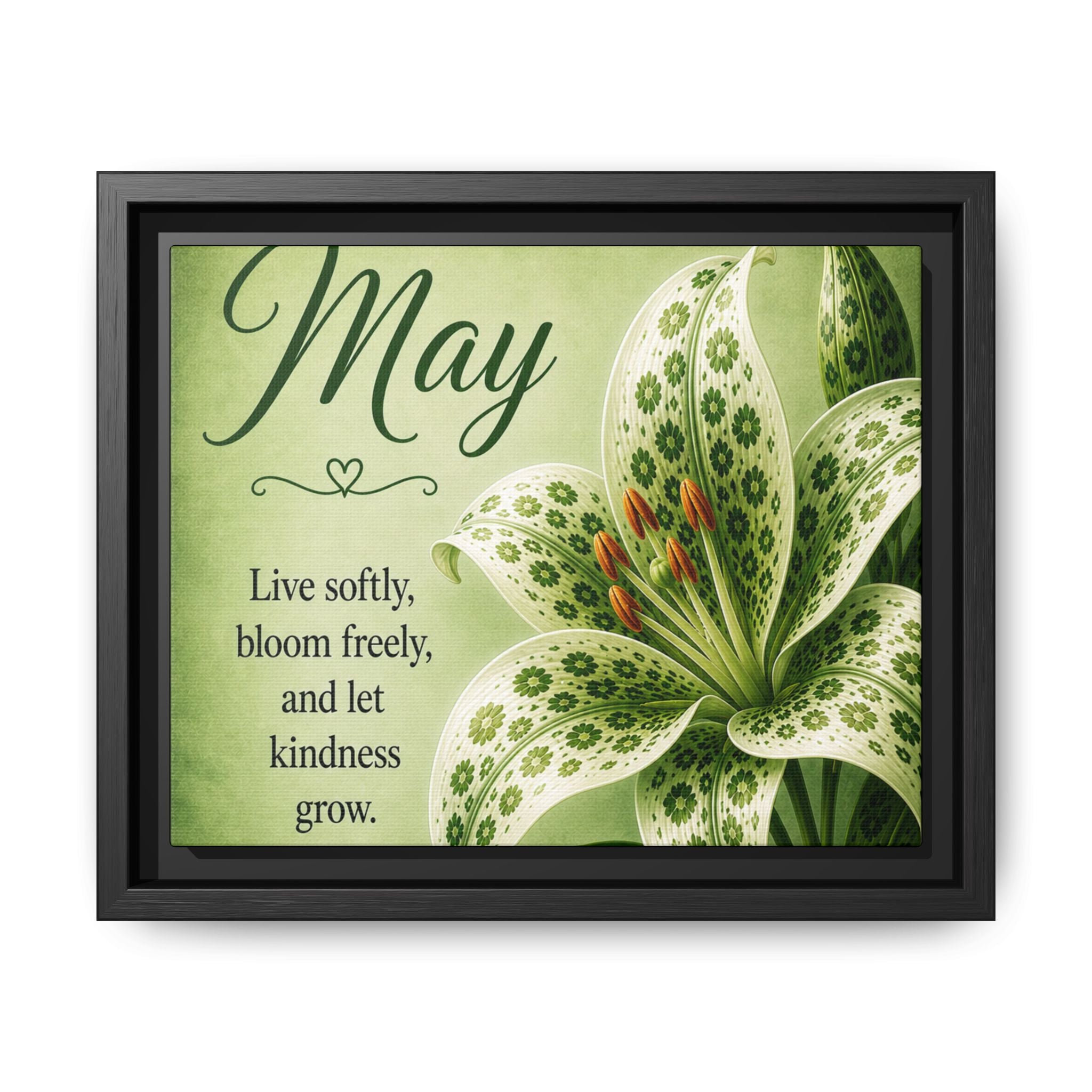 May Floral Framed Canvas — "Live softly, bloom freely" Wall Art