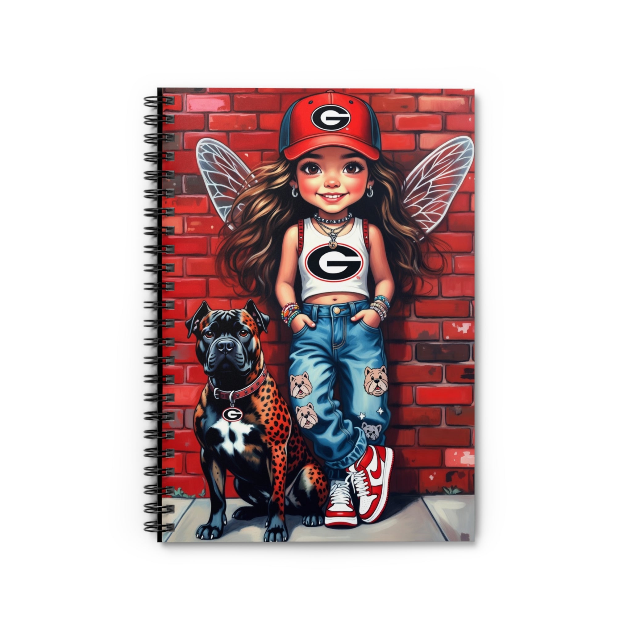 Georgia Bulldogs Girl & Bulldog Spiral Notebook — Cute Sports Fan Journal (Ruled)
