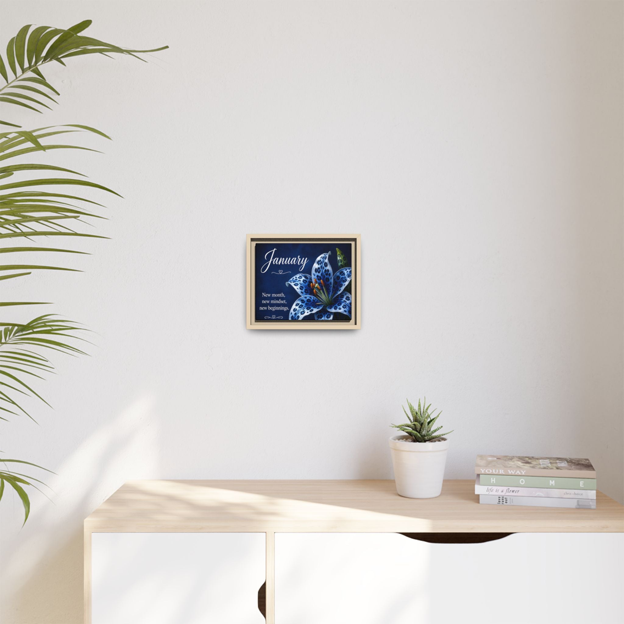 January Floral Canvas Wall Art — "New month, new mindset, new beginnings"