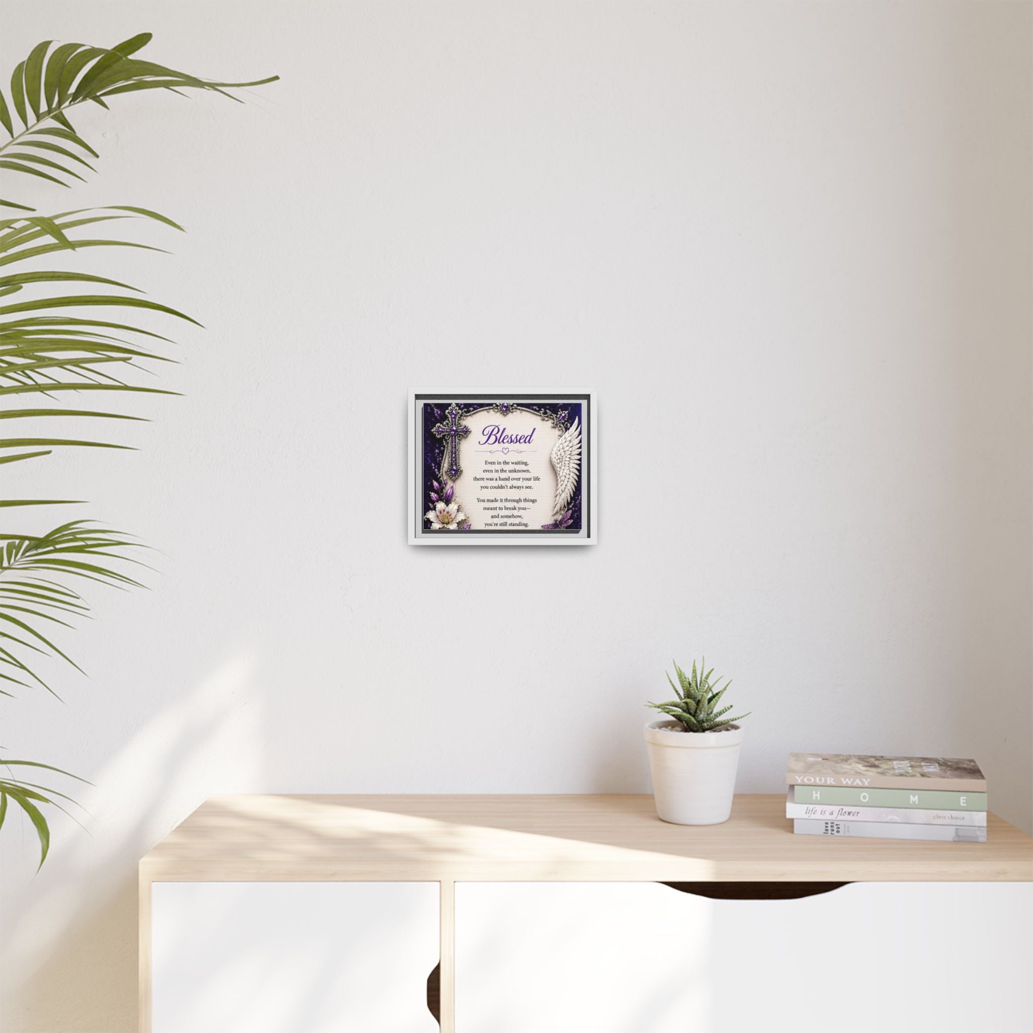 Blessed Inspirational Wall Art — Matte Framed Canvas with Cross & Angel Wing